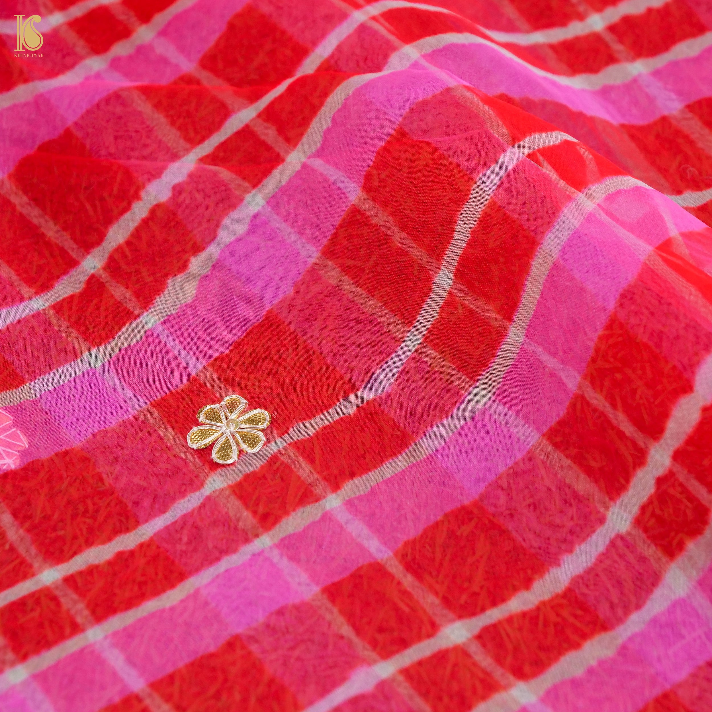 Pink Leheriya Pure Organza Gotta Patti Dupatta - Khinkhwab
