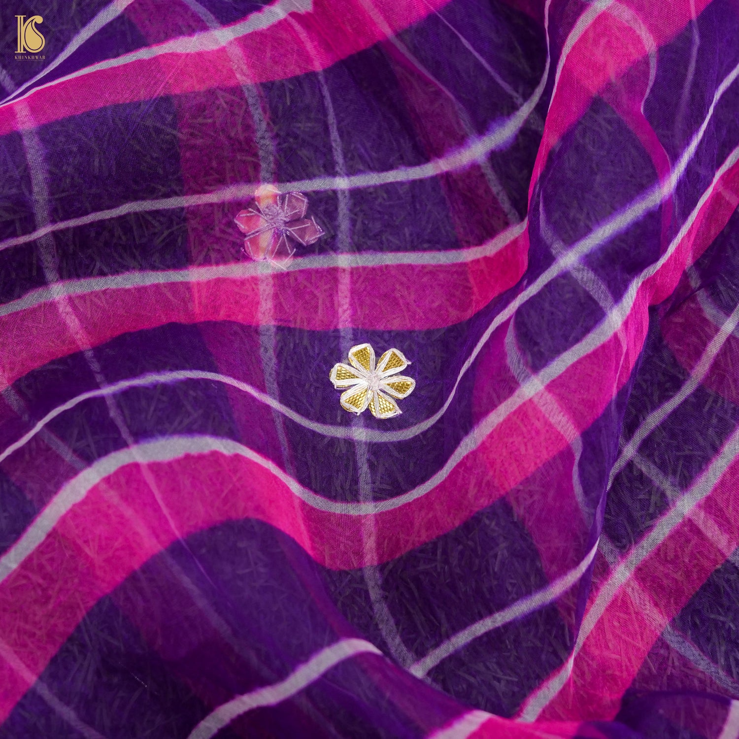 Purple & Pink Leheriya Pure Organza Gotta Patti Dupatta - Khinkhwab