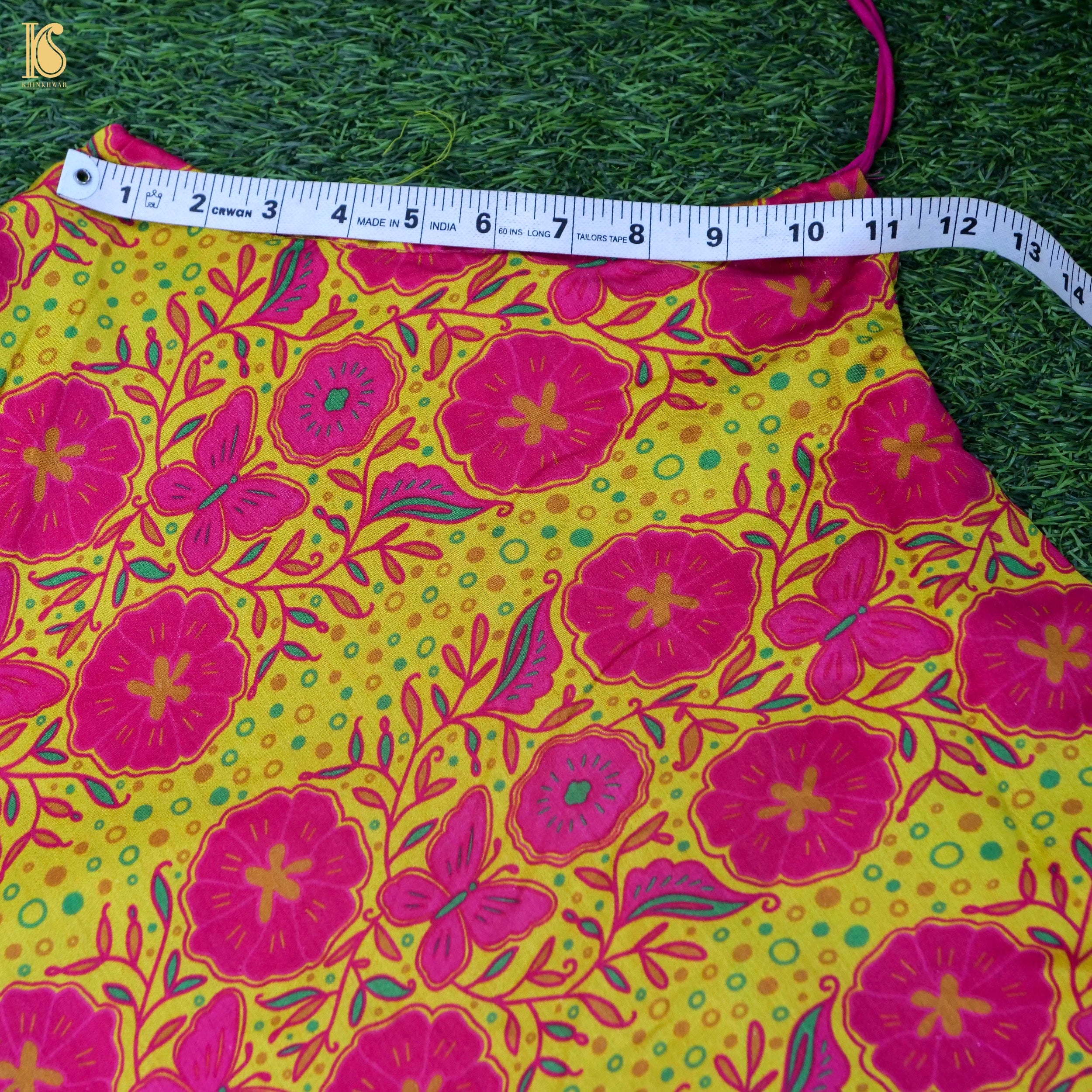 Titli - Yellow & Pink Pure Chiniya Silk Kids Stitched Lehenga Set - Khinkhwab