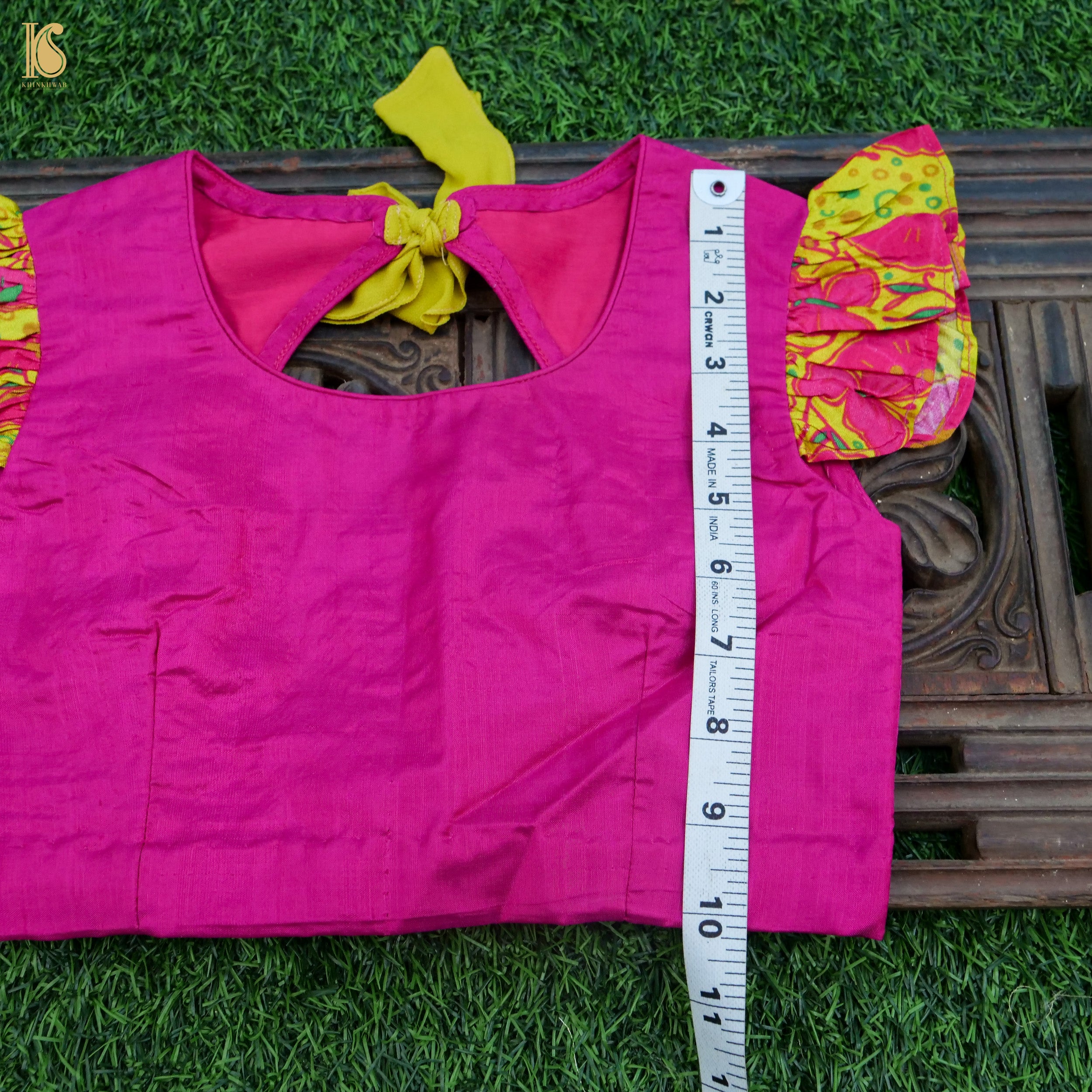 Titli - Yellow & Pink Pure Chiniya Silk Kids Stitched Lehenga Set - Khinkhwab