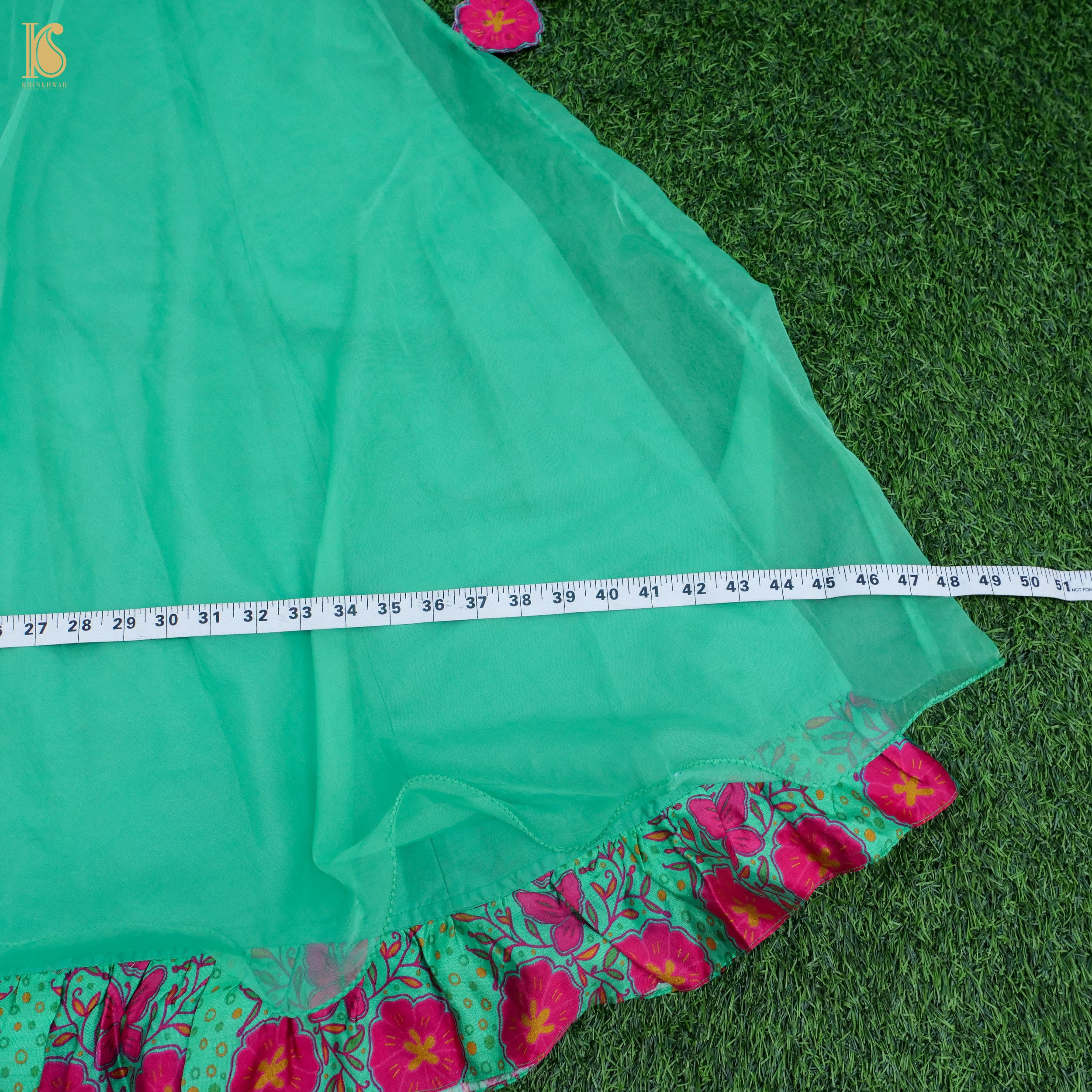 Titli - Green & Pink Pure Organza & Chiniya Silk Kids Stitched Lehenga Set - Khinkhwab
