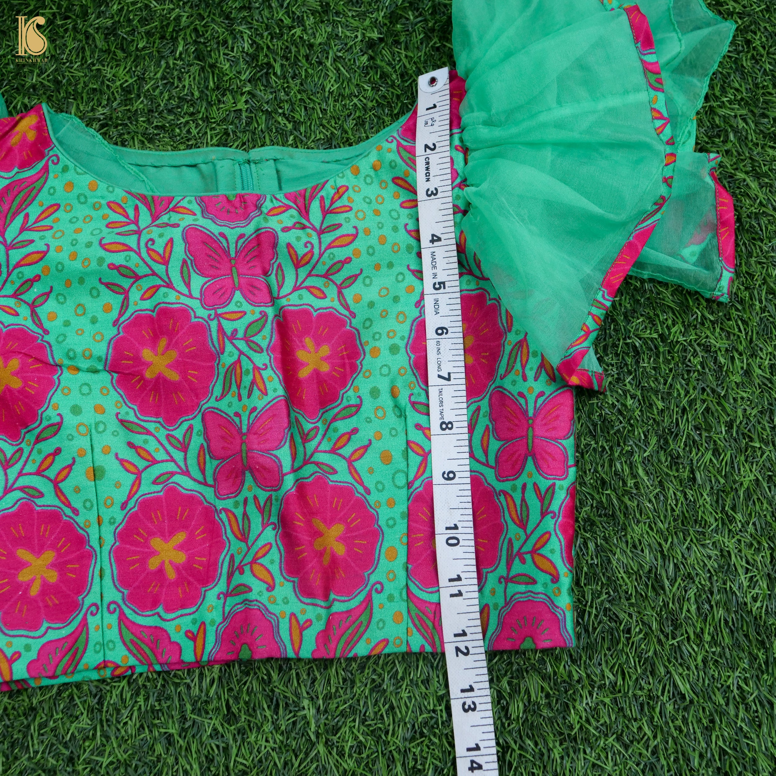 Titli - Green & Pink Pure Organza & Chiniya Silk Kids Stitched Lehenga Set - Khinkhwab