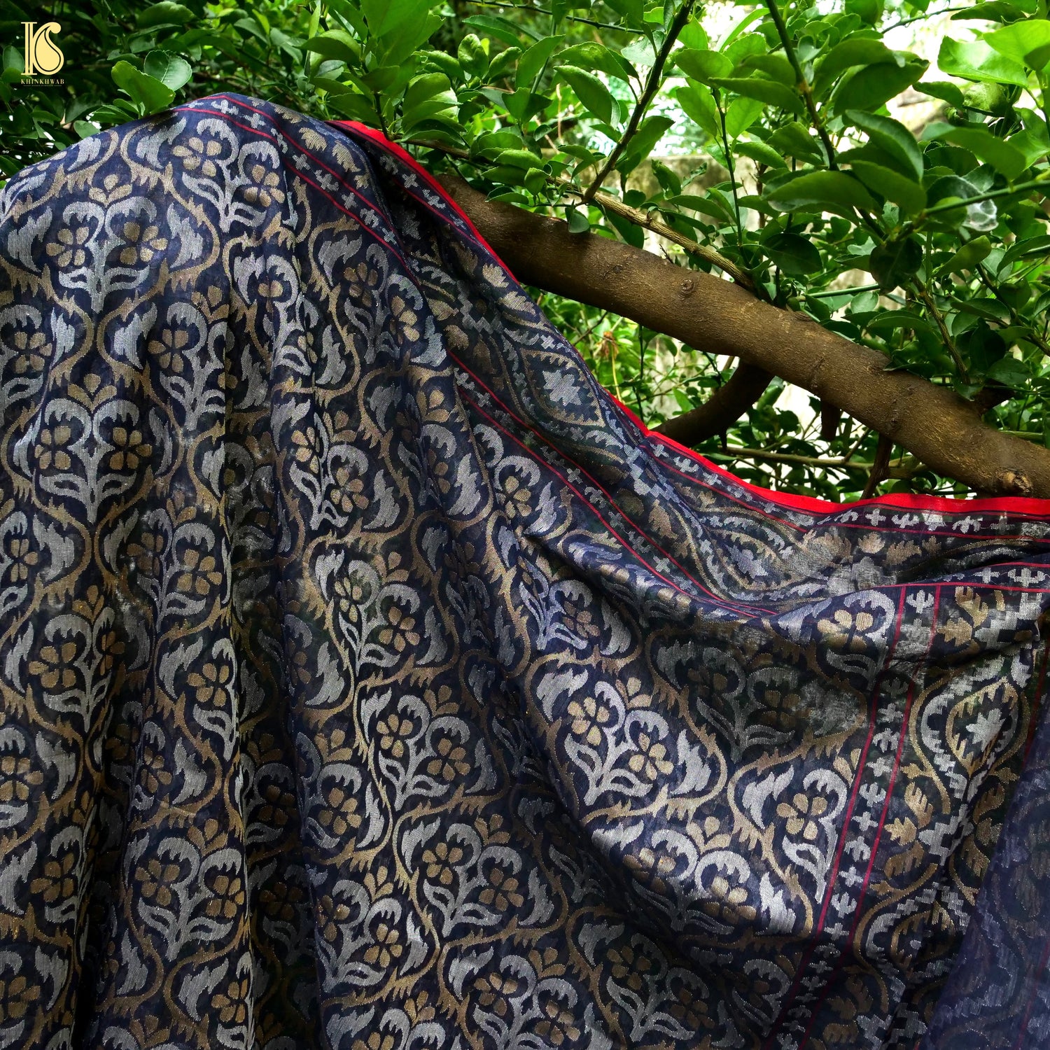 Neelambari Pure Cotton Real Silver Zari Handloom Banarasi Dupatta - Khinkhwab