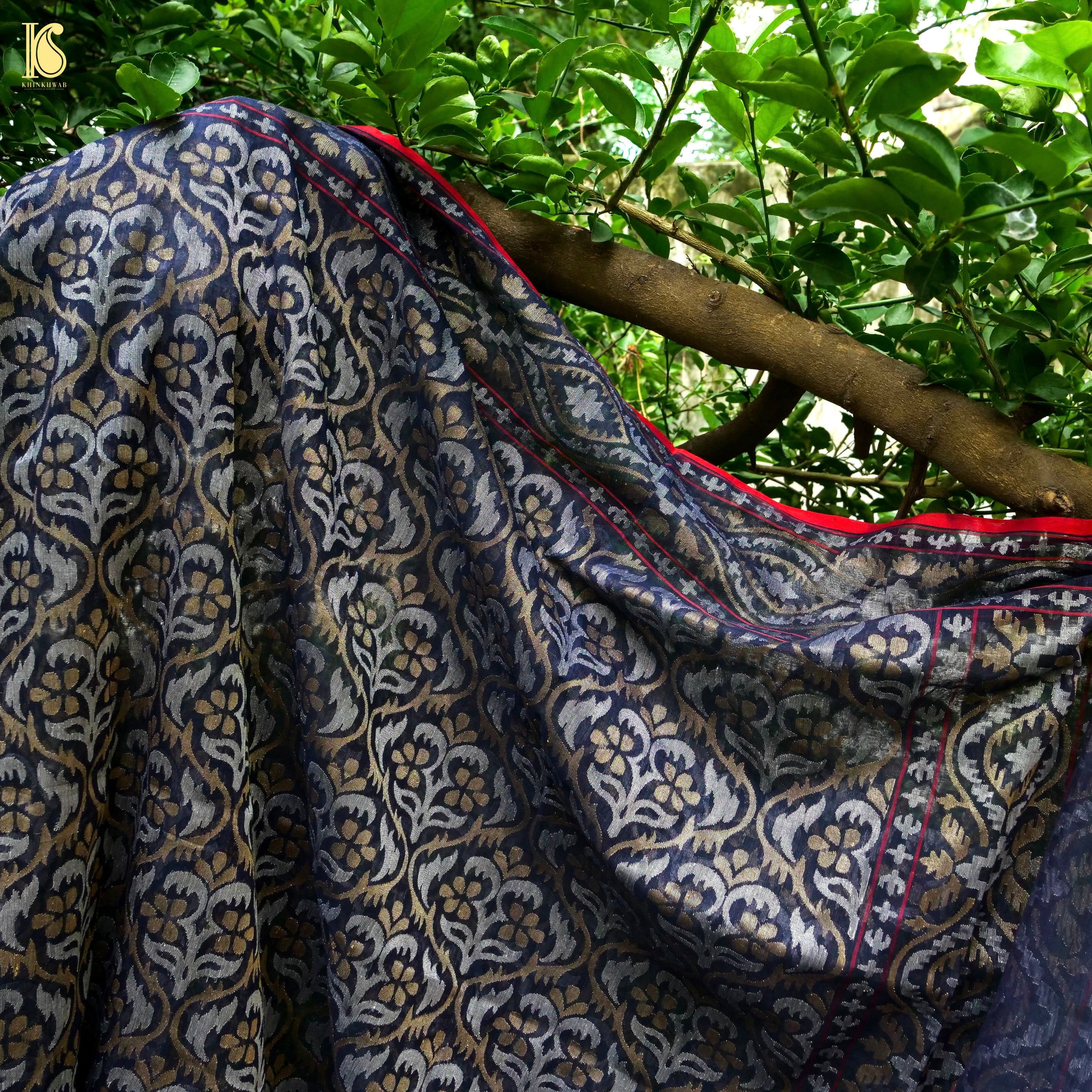 Neelambari Pure Cotton Real Silver Zari Handloom Banarasi Dupatta - Khinkhwab