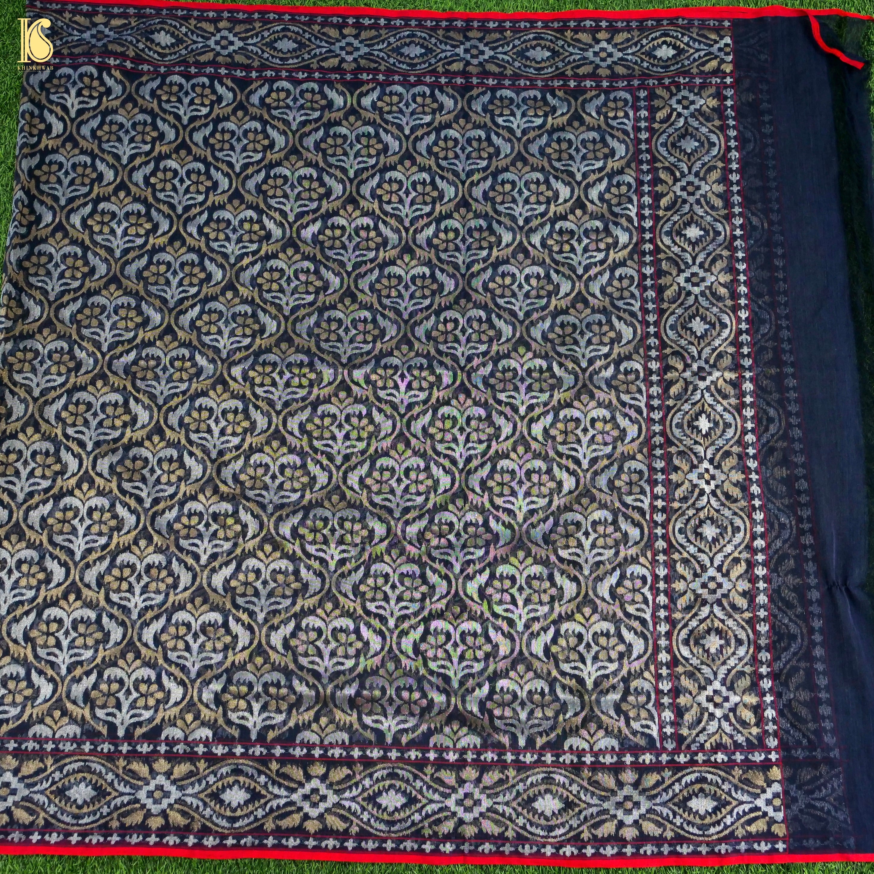 Neelambari Pure Cotton Real Silver Zari Handloom Banarasi Dupatta - Khinkhwab