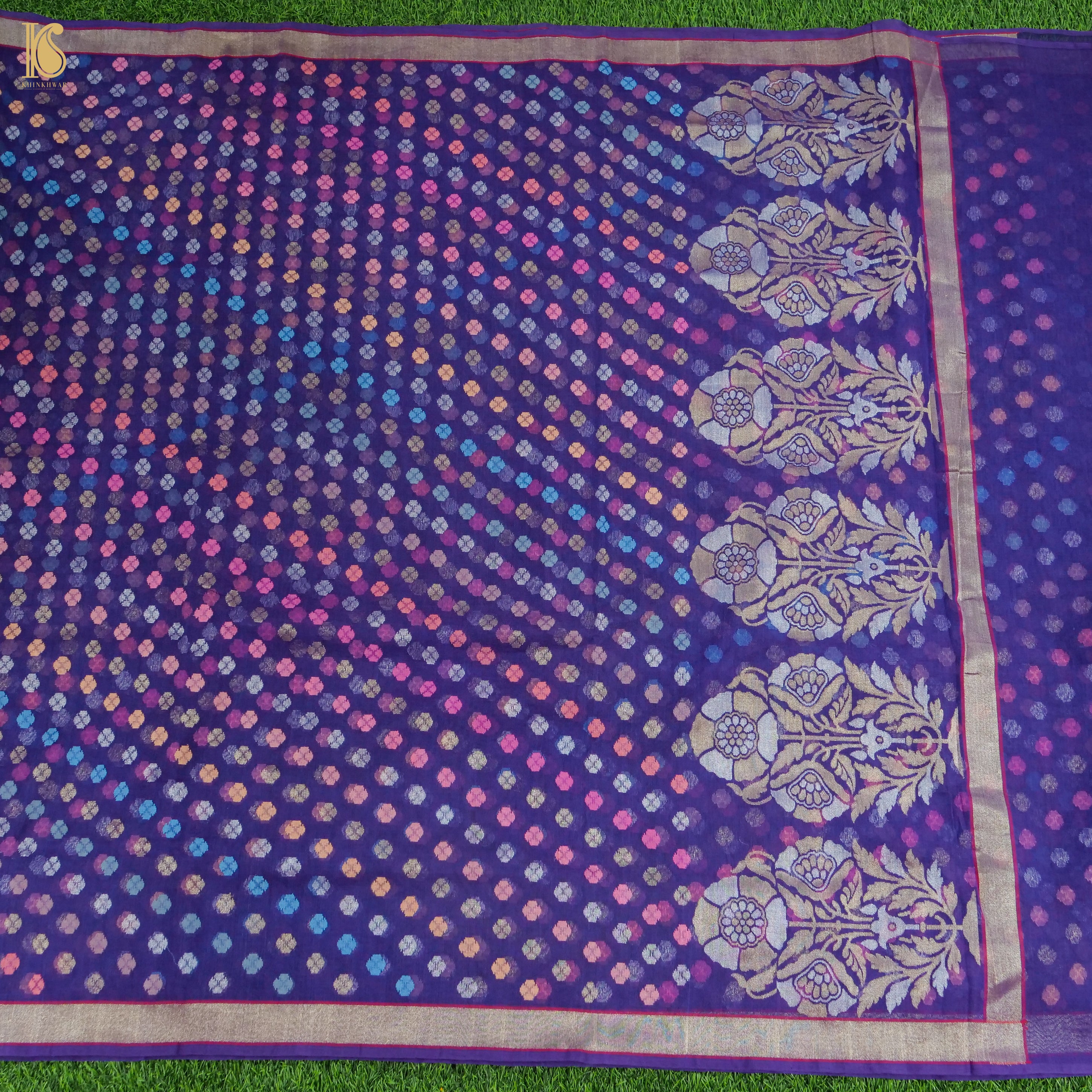 Jacksons Purple Handwoven Pure Cotton Real Zari Banarasi Saree - Preorder - Khinkhwab