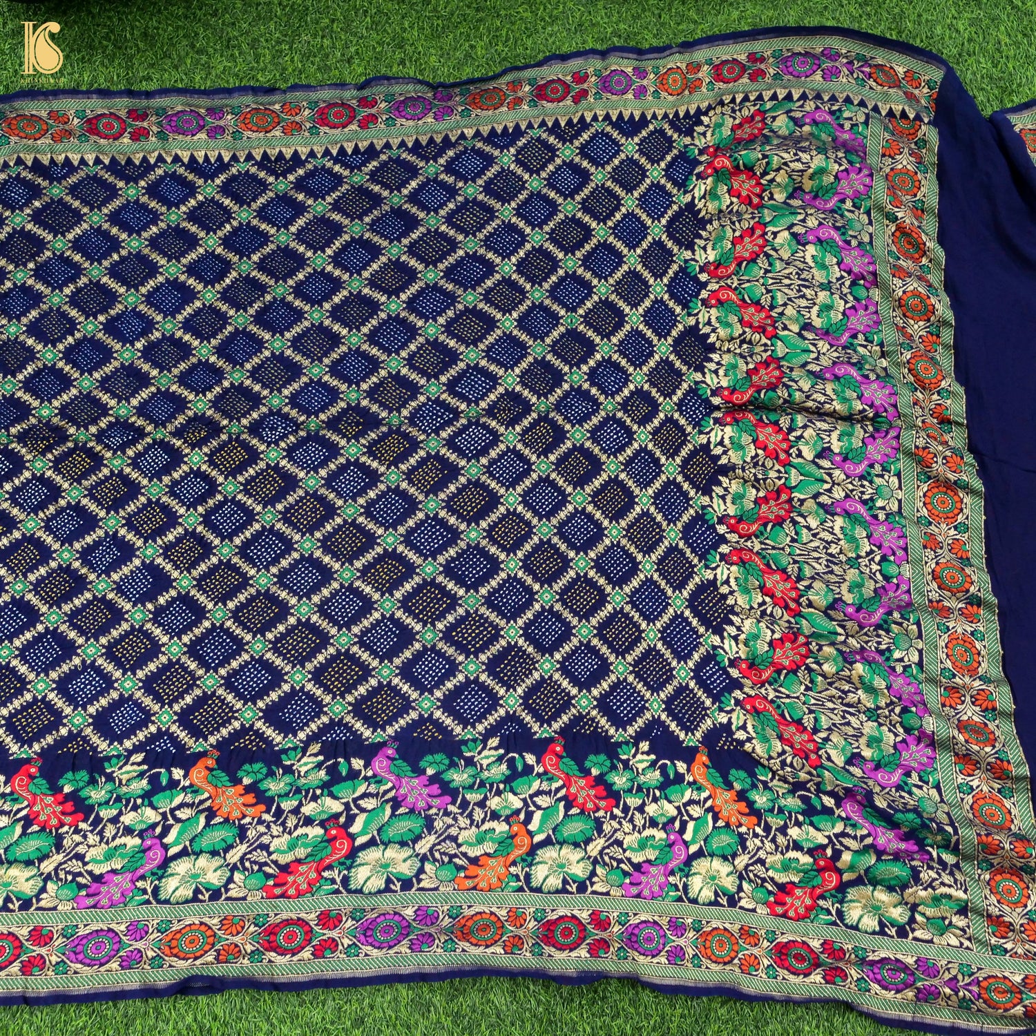 Midnight Blue Banarasi Pure Georgette Bandhani Saree - Khinkhwab