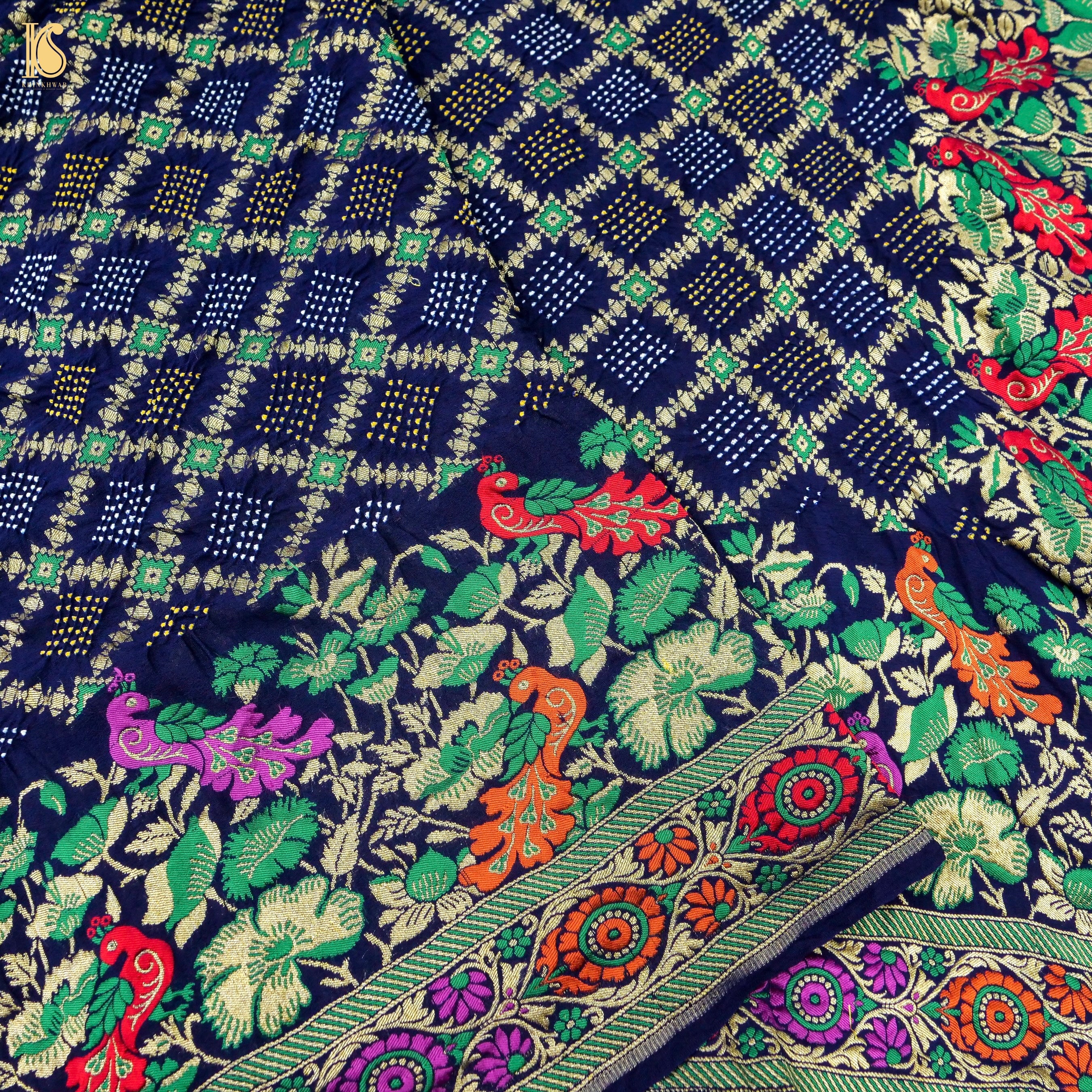 Midnight Blue Banarasi Pure Georgette Bandhani Saree - Khinkhwab