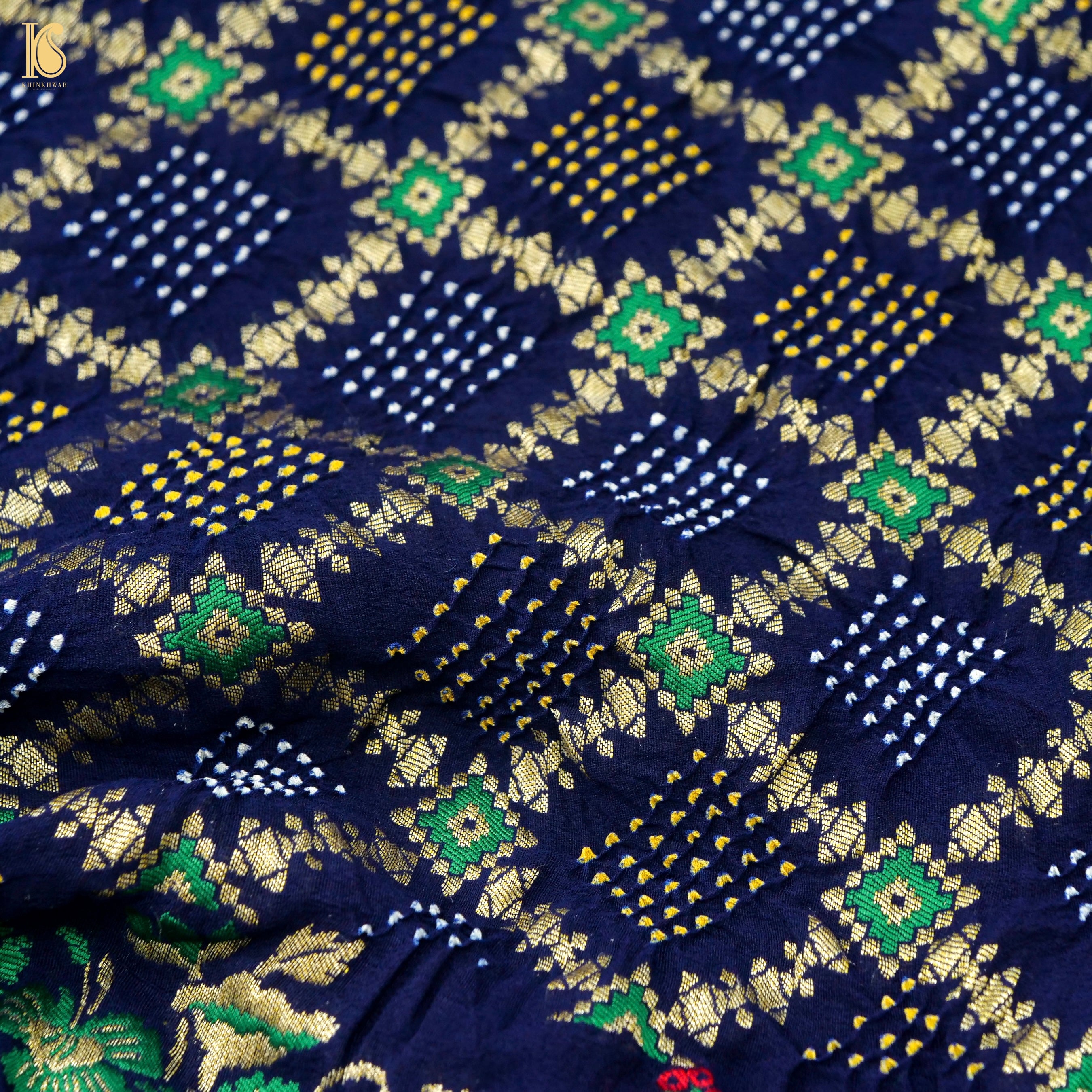 Midnight Blue Banarasi Pure Georgette Bandhani Saree - Khinkhwab