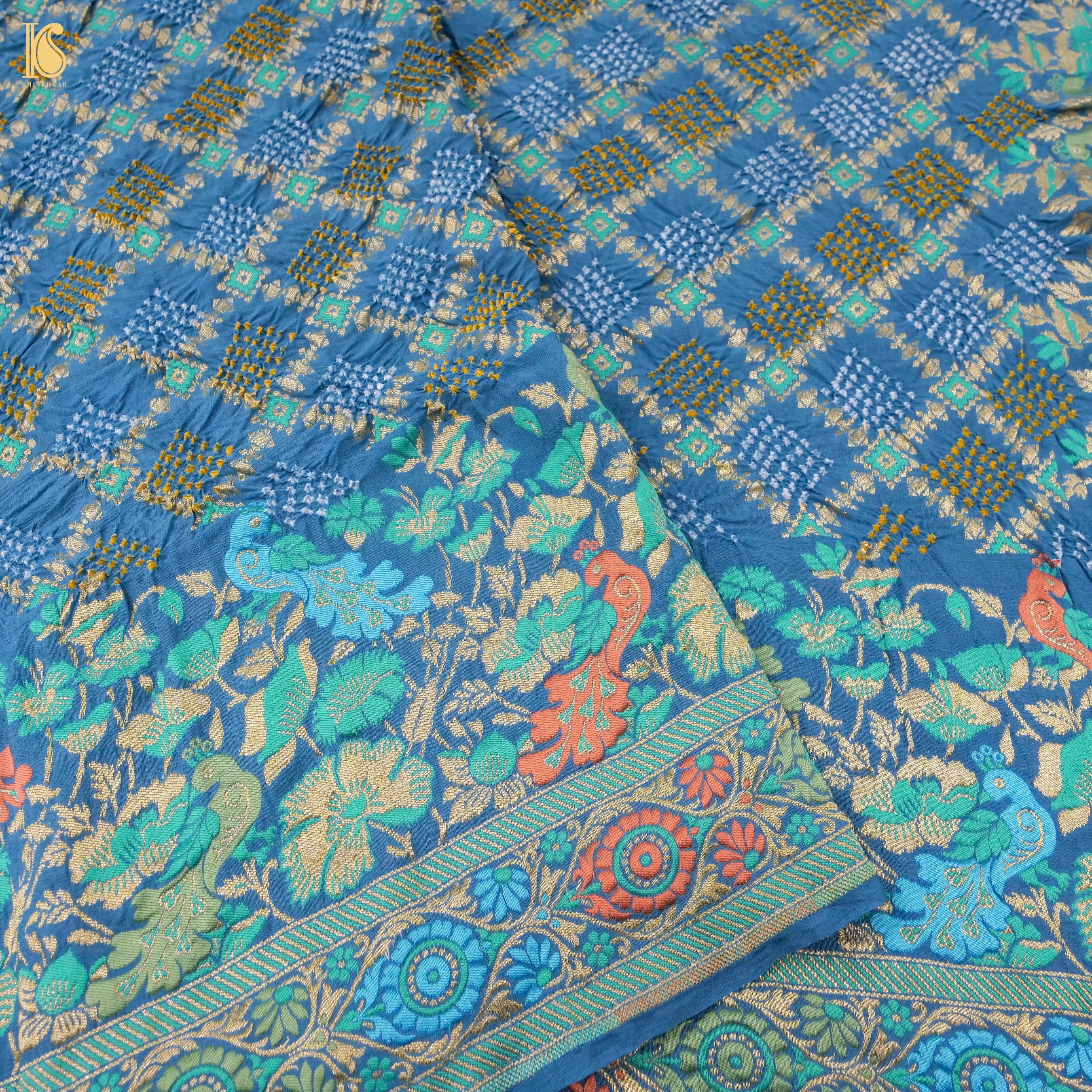 Curious Blue Banarasi Pure Georgette Shaded Bandhani Saree - Khinkhwab