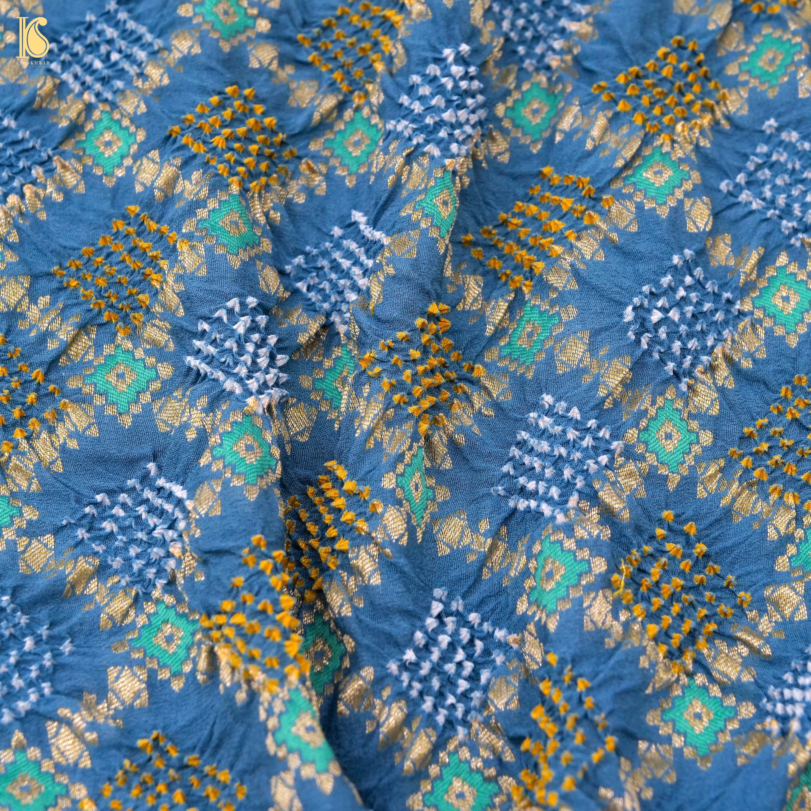 Curious Blue Banarasi Pure Georgette Shaded Bandhani Saree - Khinkhwab