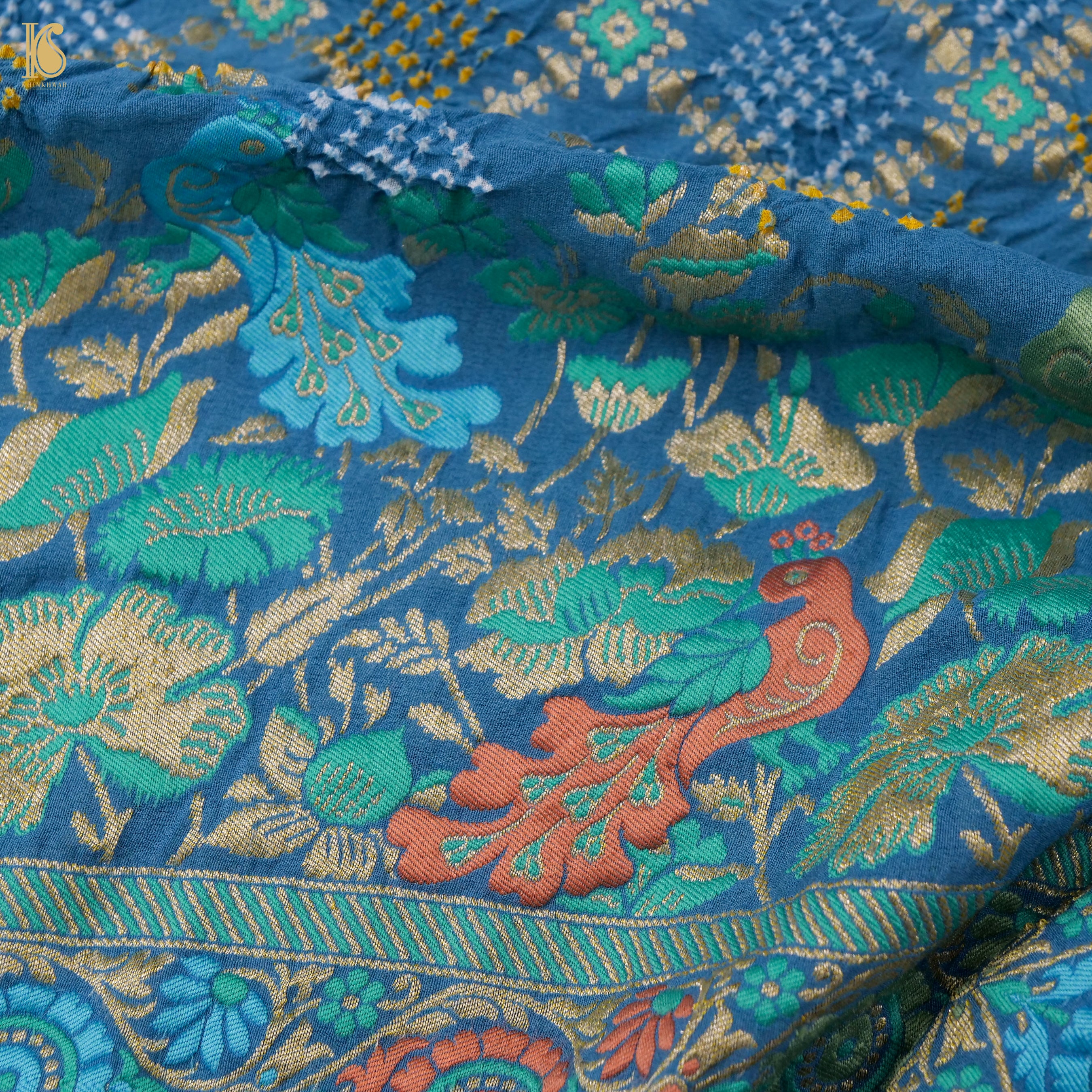 Curious Blue Banarasi Pure Georgette Shaded Bandhani Saree - Khinkhwab