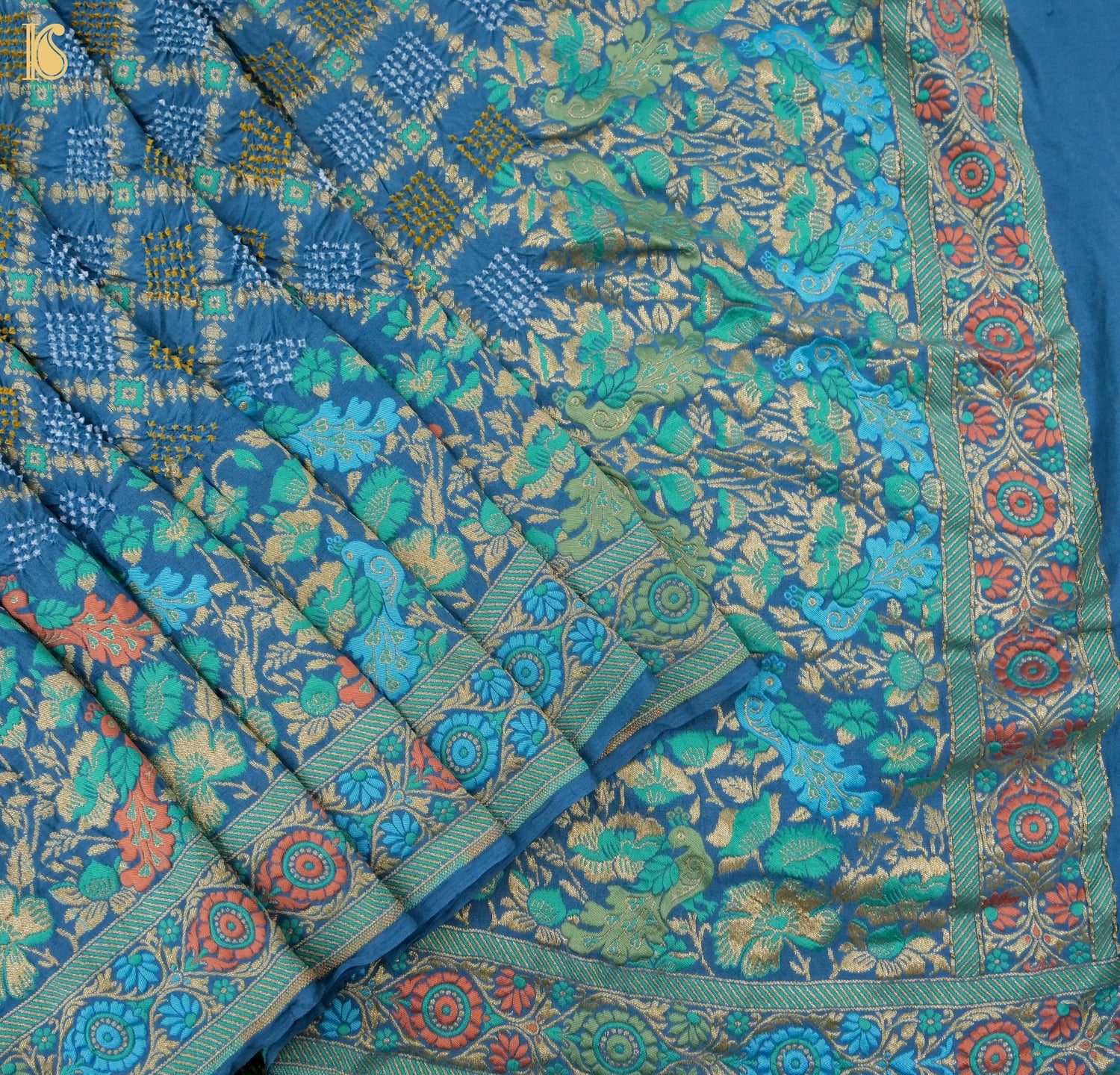 Curious Blue Banarasi Pure Georgette Shaded Bandhani Saree - Khinkhwab