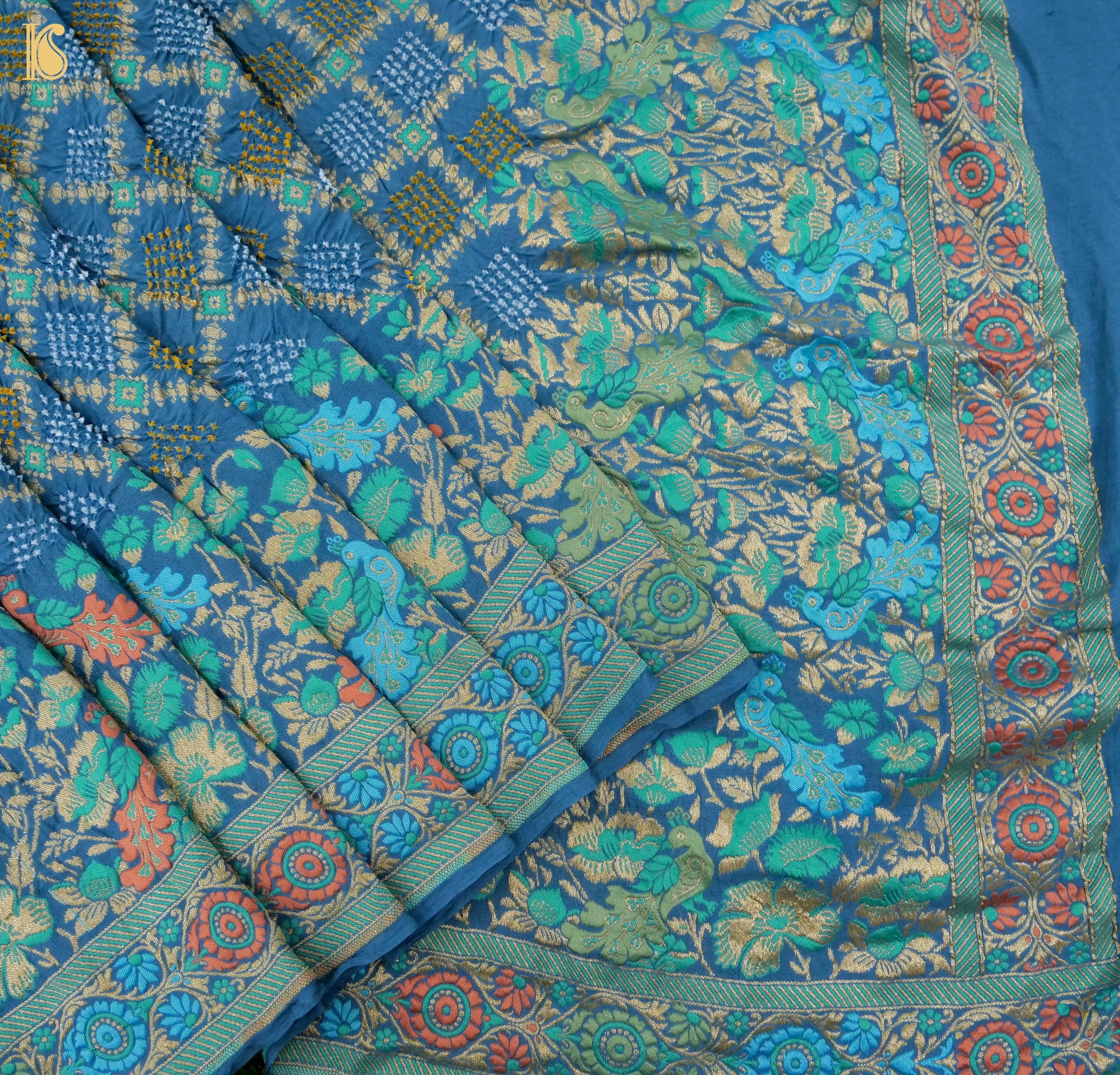 Curious Blue Banarasi Pure Georgette Shaded Bandhani Saree - Khinkhwab