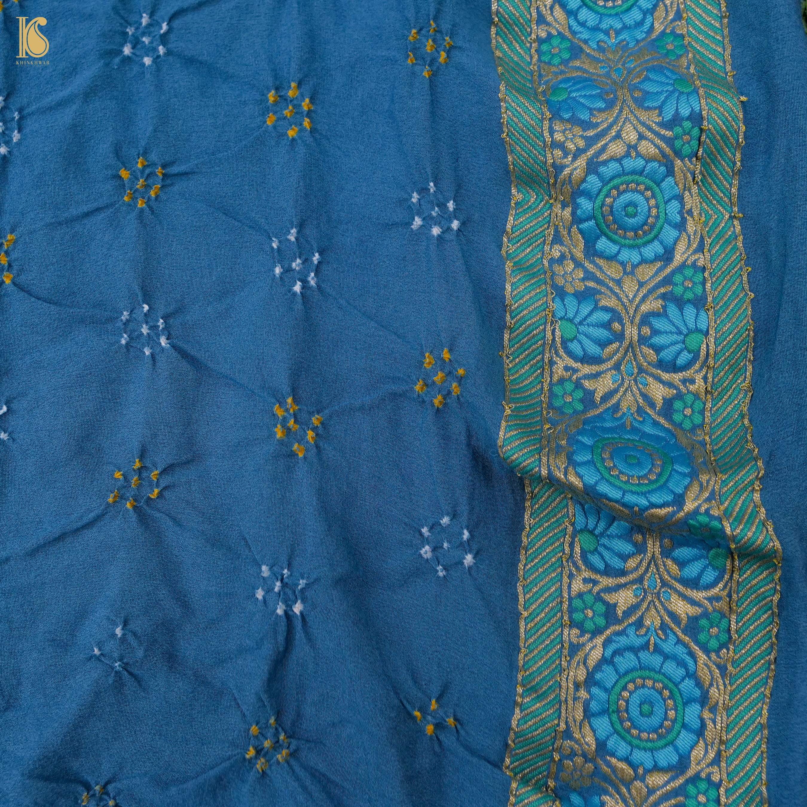 Curious Blue Banarasi Pure Georgette Shaded Bandhani Saree - Khinkhwab