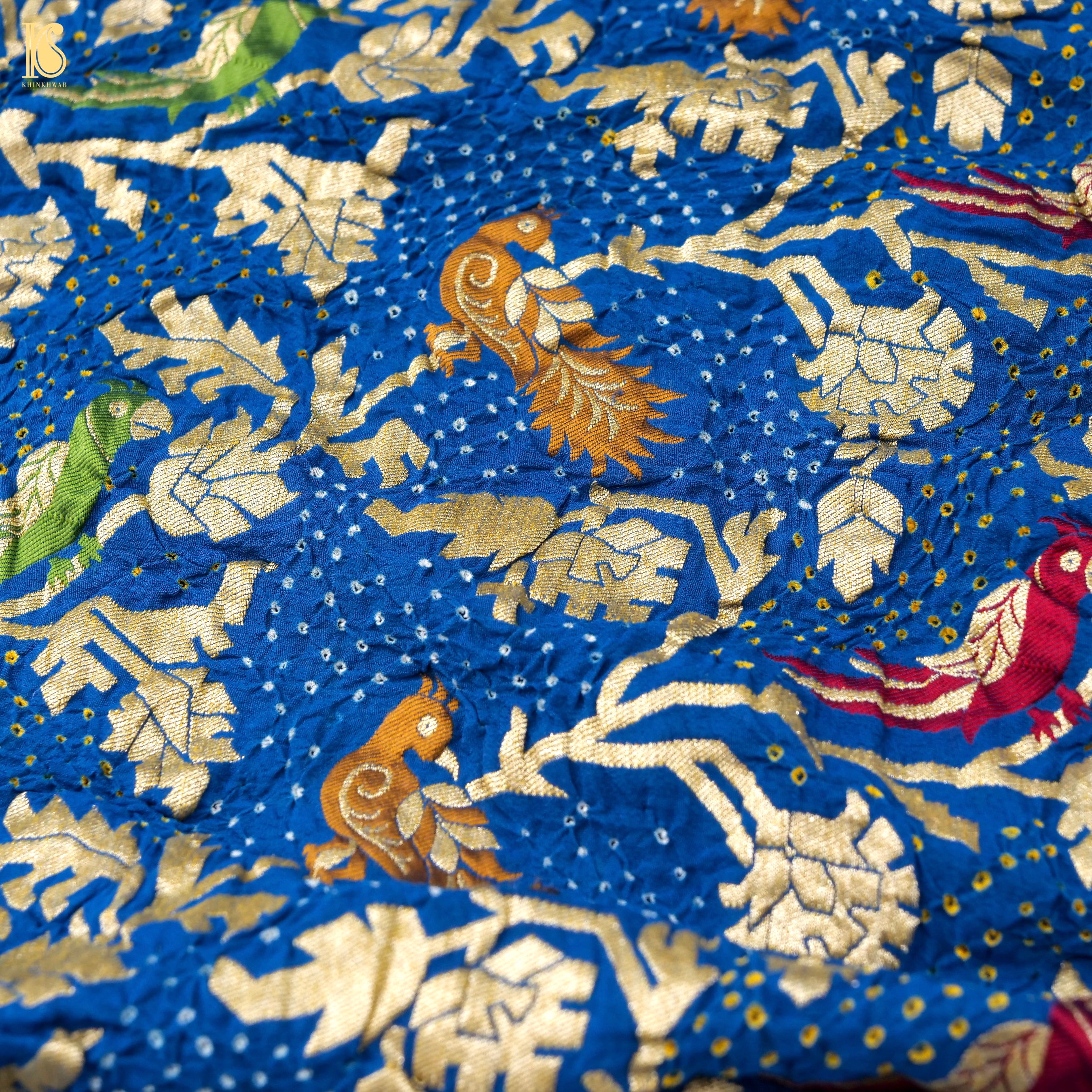 Cerulean Blue Pure Georgette Handloom Banarasi Birds of Paradise Bandhani Dupatta - Khinkhwab