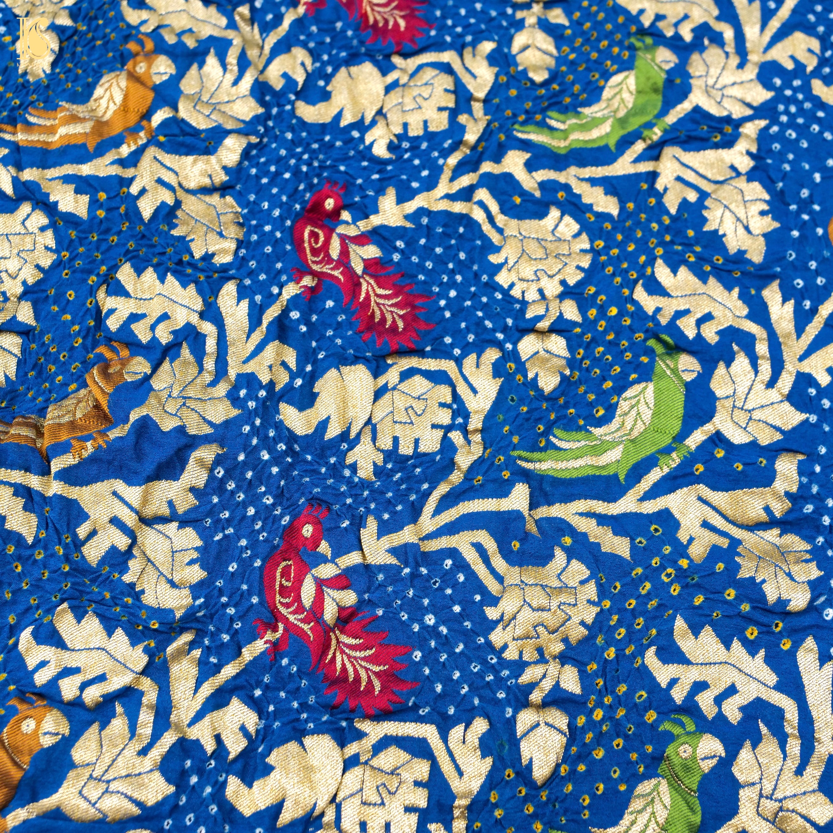 Cerulean Blue Pure Georgette Handloom Banarasi Birds of Paradise Bandhani Dupatta - Khinkhwab