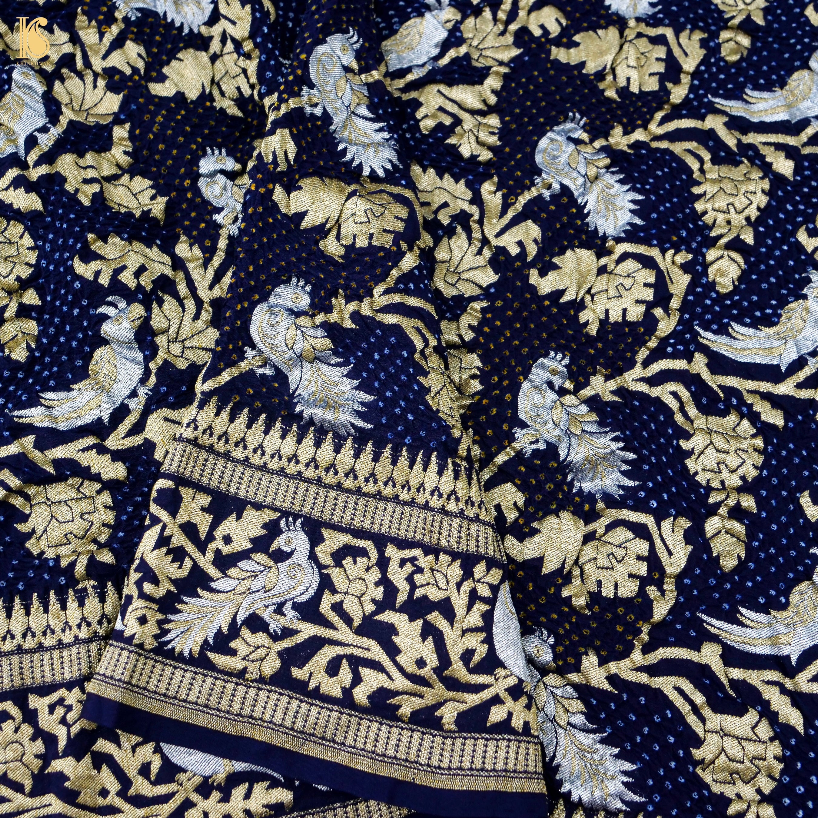 Birds of Paradise : Midnight Blue Pure Georgette Banarasi Bandhani Dupatta - Preorder - Khinkhwab