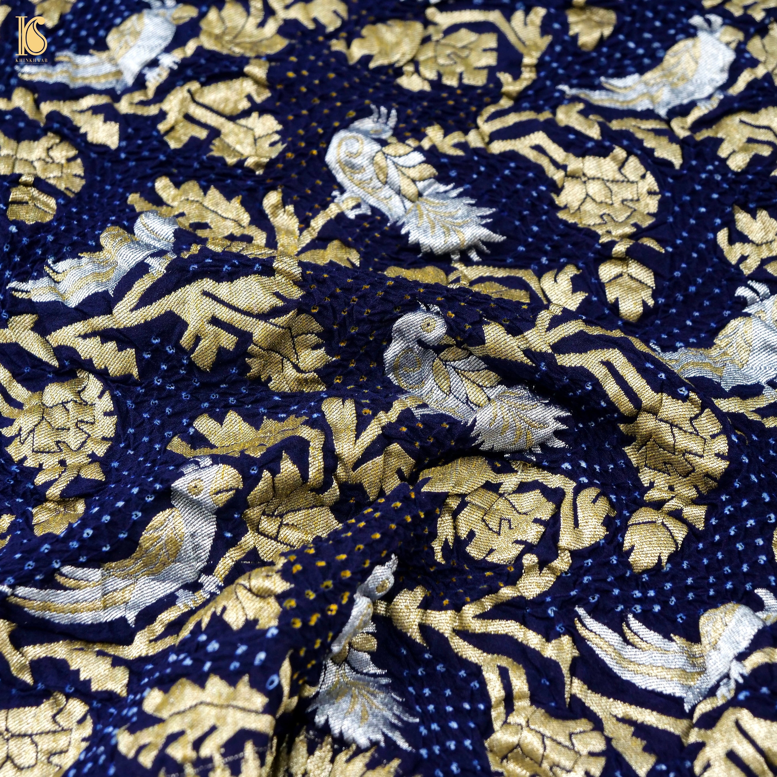 Birds of Paradise : Midnight Blue Pure Georgette Banarasi Bandhani Dupatta - Preorder - Khinkhwab