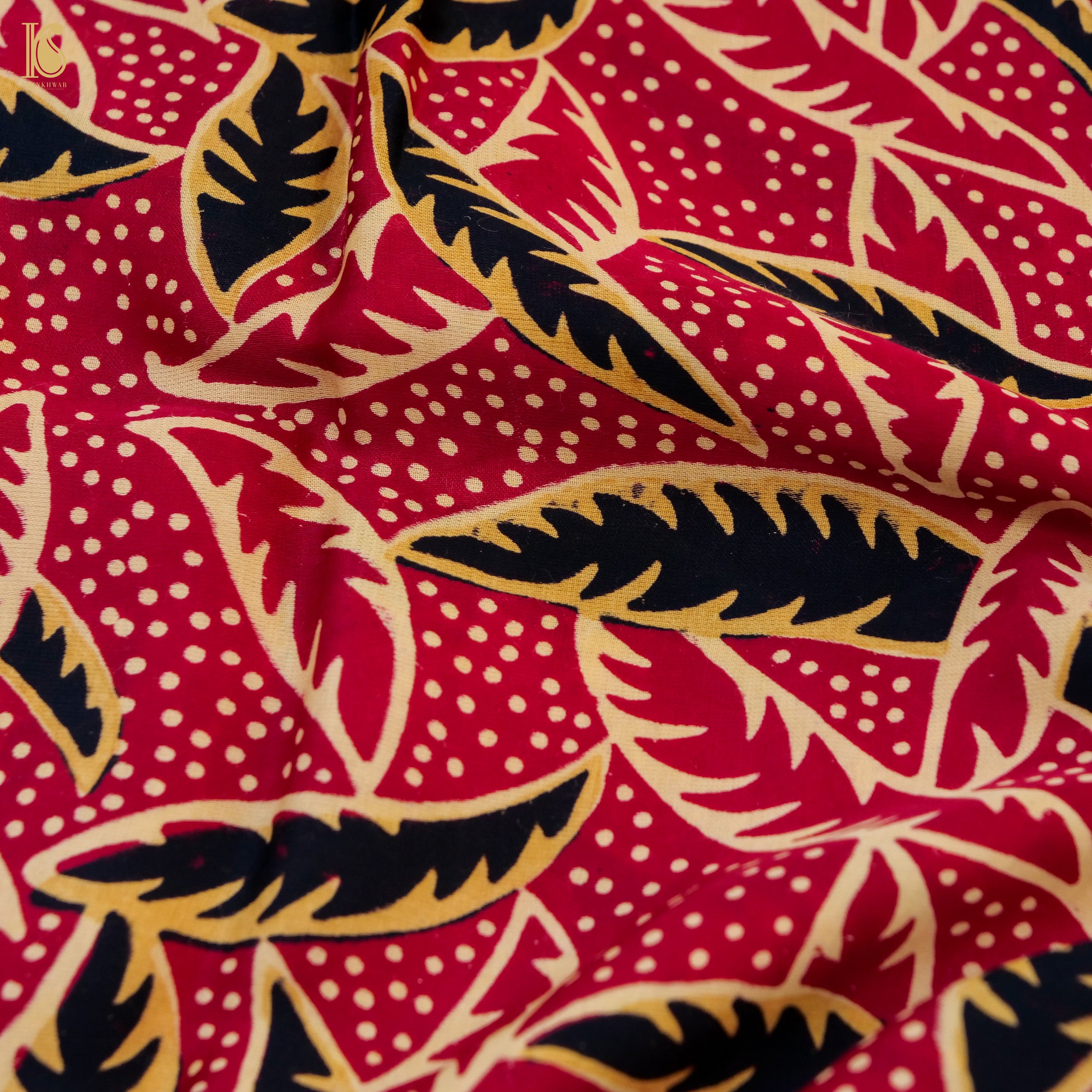 Red Gajji Silk Handblock Ajrakh Saree - Khinkhwab