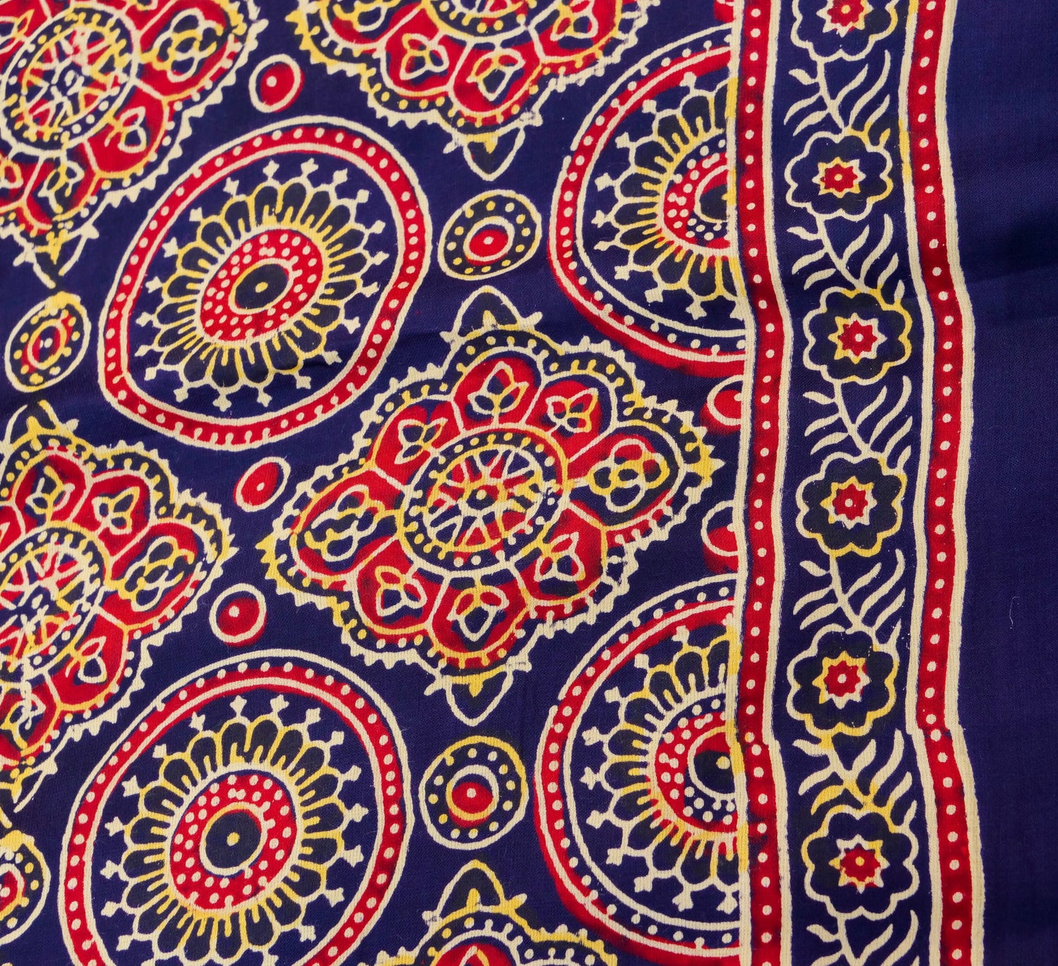 Blue Gajji Silk Handblock Ajrakh Saree - Khinkhwab