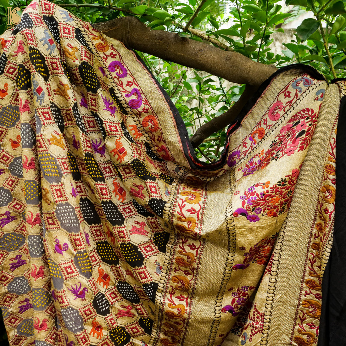 Black Pure Georgette Handloom Banarasi Bandhani Dupatta - Khinkhwab