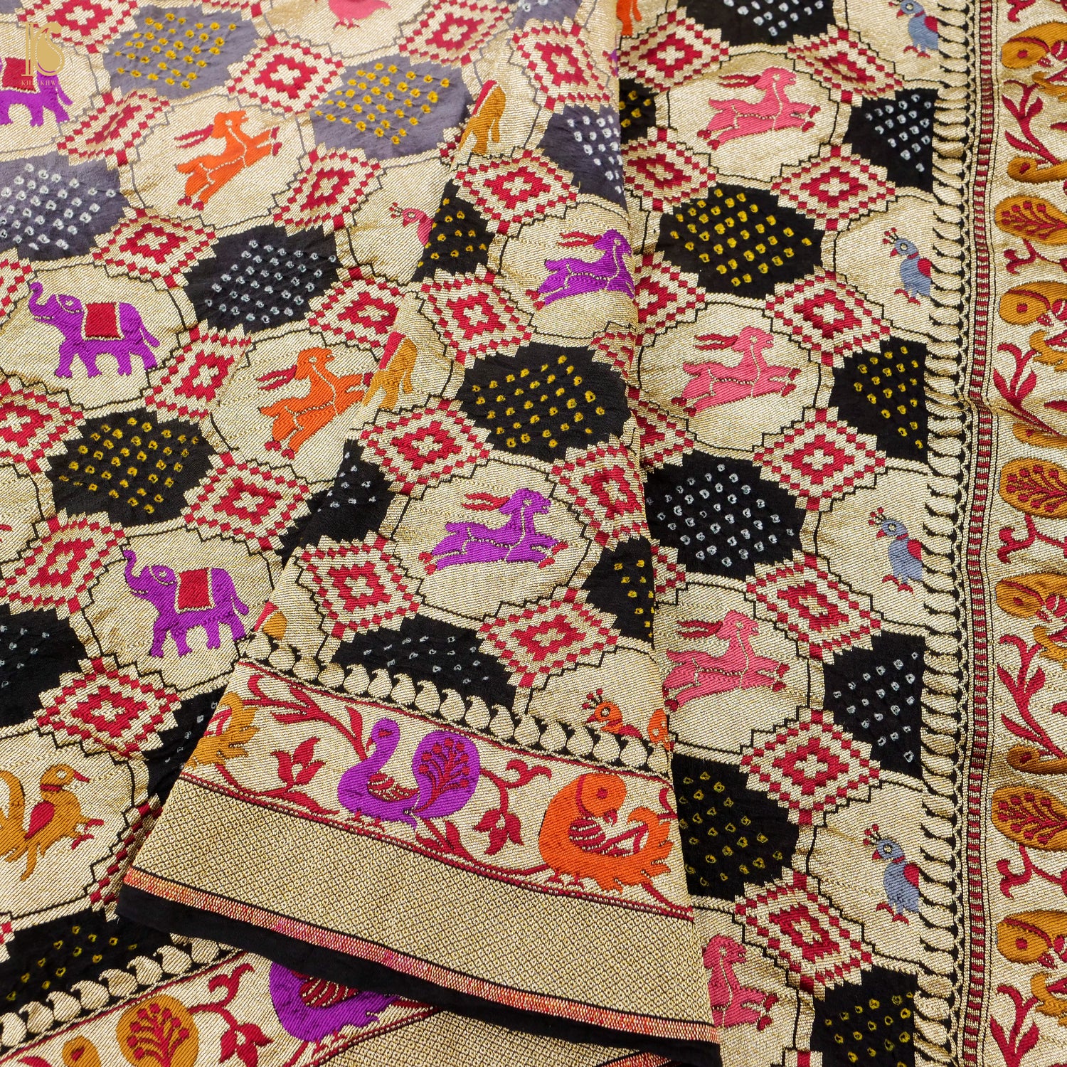 Black Pure Georgette Handloom Banarasi Bandhani Dupatta - Khinkhwab