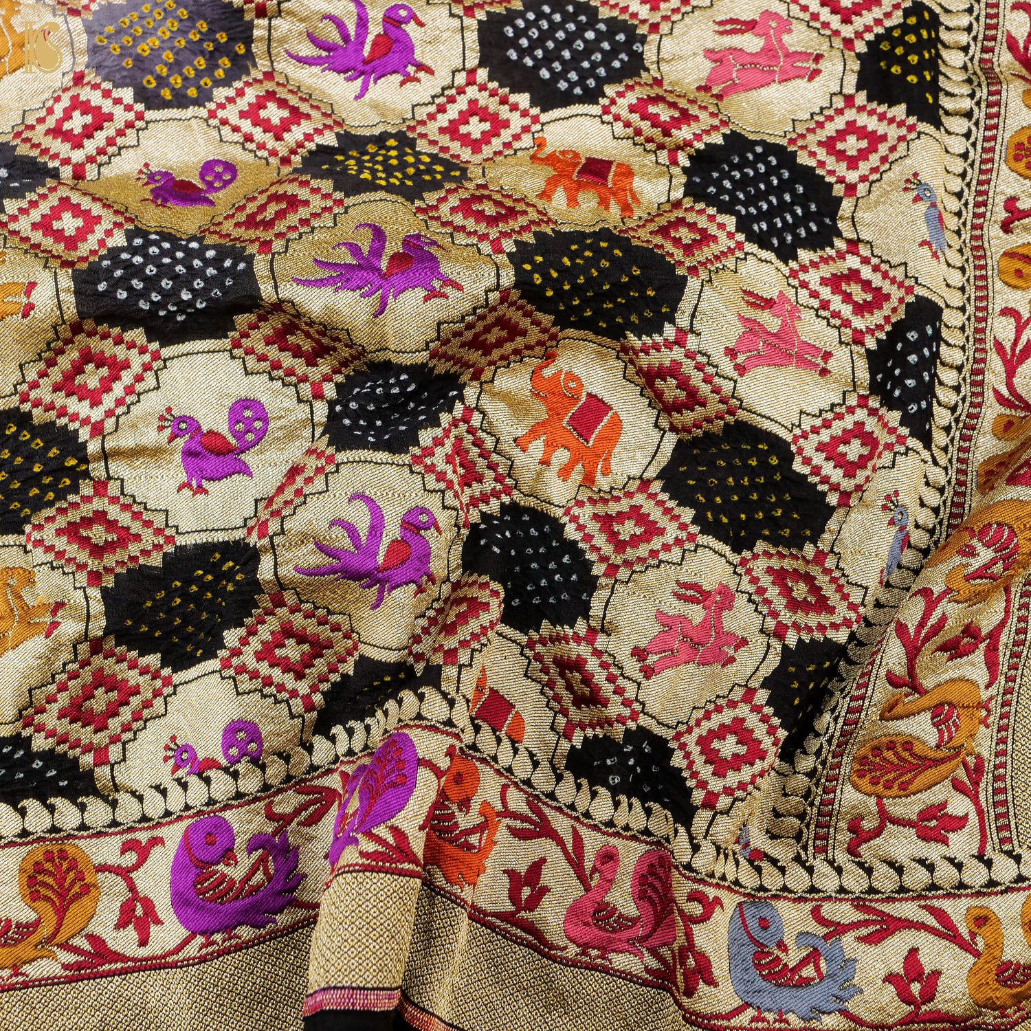 Black Pure Georgette Handloom Banarasi Bandhani Dupatta - Khinkhwab