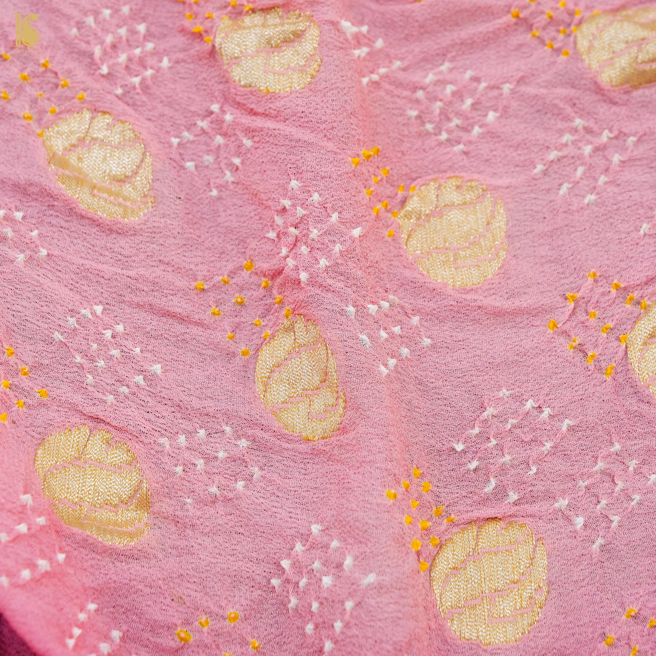 Hopbush Pink Pure Georgette Handloom Banarasi Bandhani Rose Saree - Khinkhwab