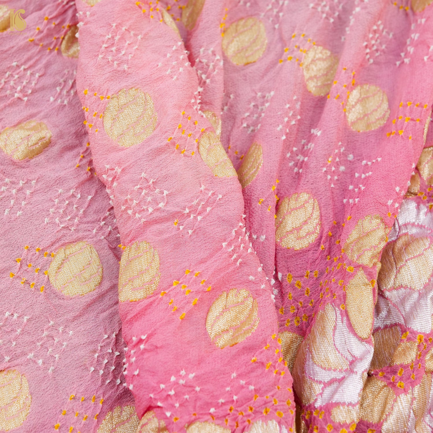 Hopbush Pink Pure Georgette Handloom Banarasi Bandhani Rose Saree - Khinkhwab