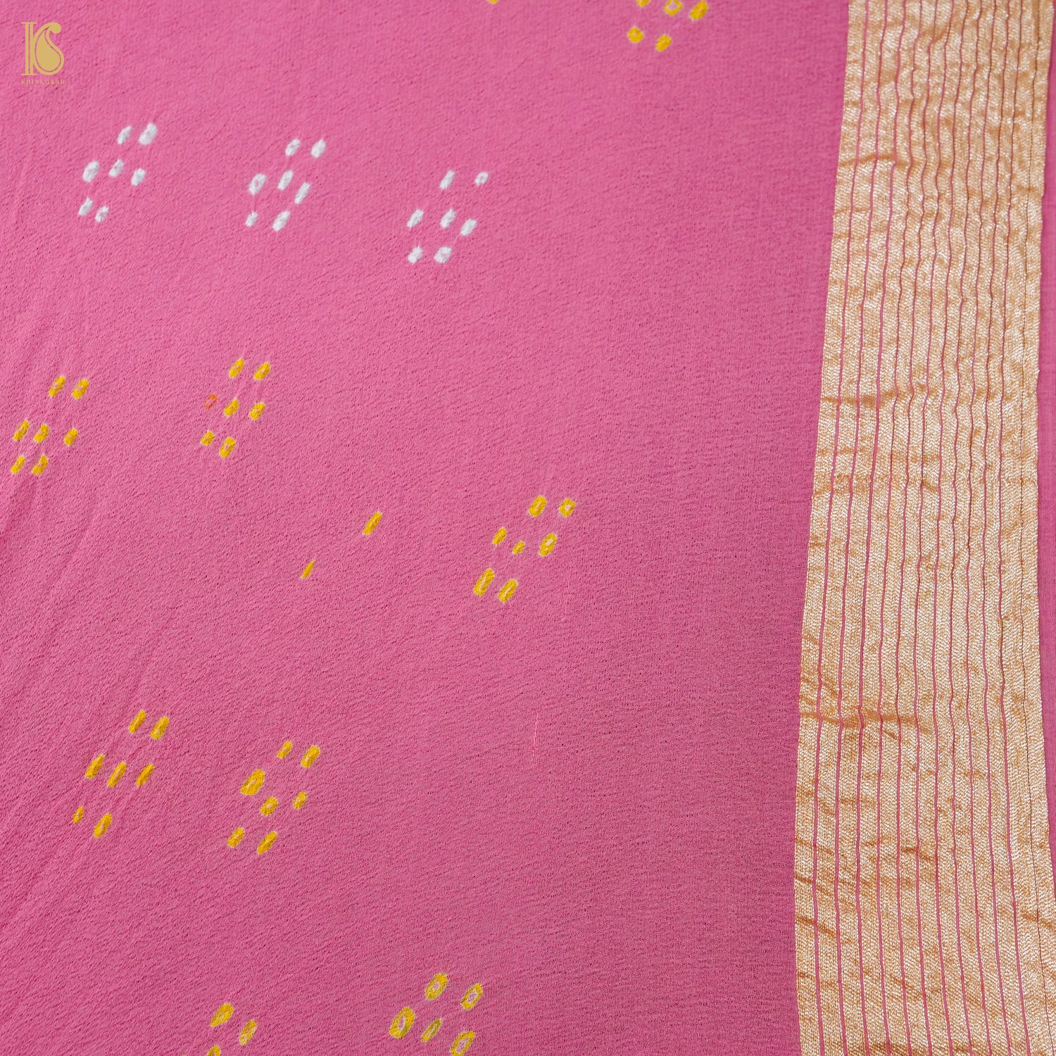 Hopbush Pink Pure Georgette Handloom Banarasi Bandhani Rose Saree - Khinkhwab
