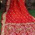 Birds of Paradise - Red Pure Georgette Handloom Banarasi Bareek Bandhani Saree - Khinkhwab