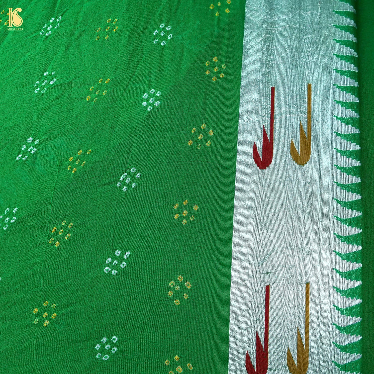 Blue & Green Pure Georgette Muniya Border Banarasi Bareek Bandhani Saree - Khinkhwab