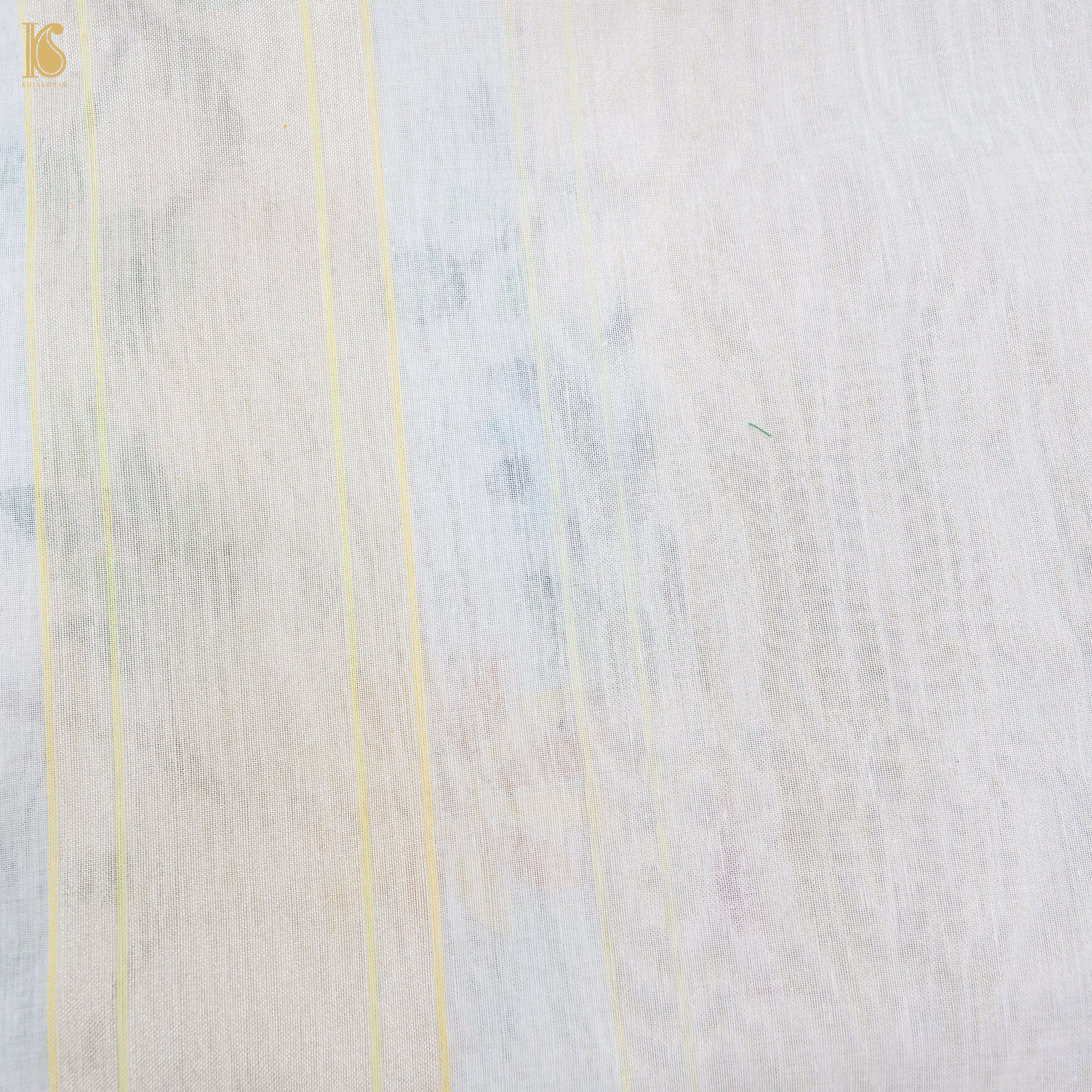 Pearl White Handwoven Pure Cotton Real Silver Zari Banarasi Saree - Khinkhwab