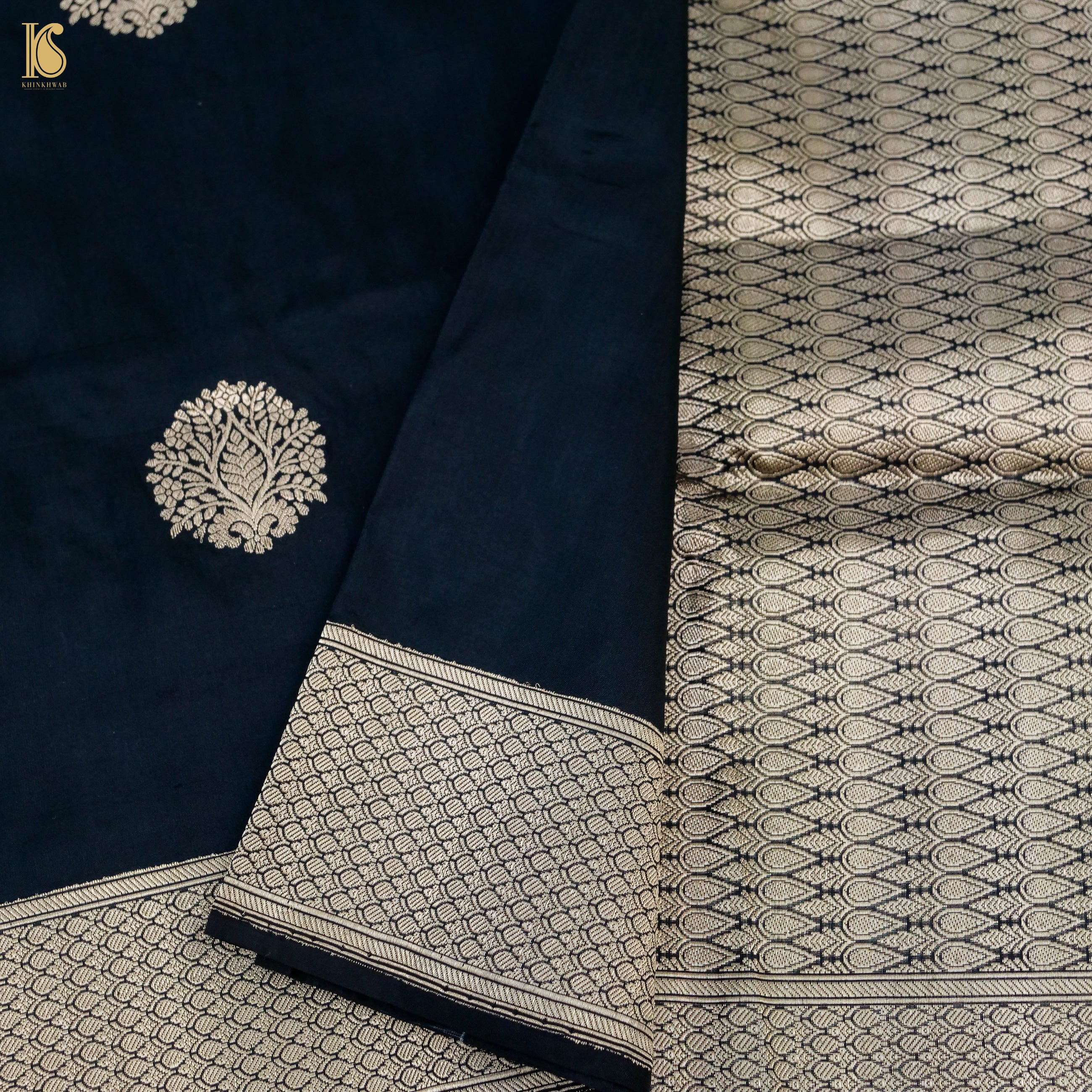 Black Pure Katan Silk Handwoven Banarasi Kadwa Saree - Khinkhwab