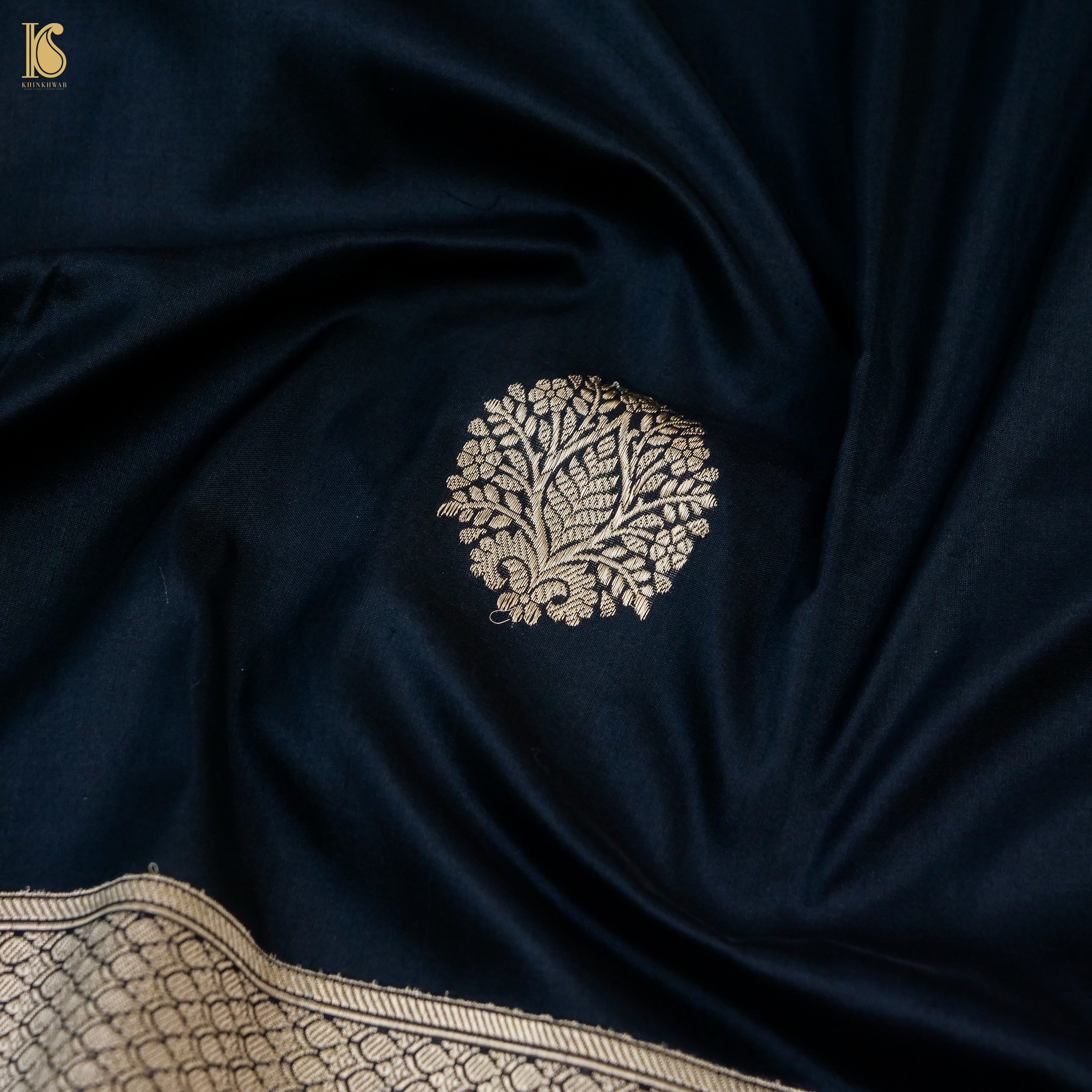 Black Pure Katan Silk Handwoven Banarasi Kadwa Saree - Khinkhwab