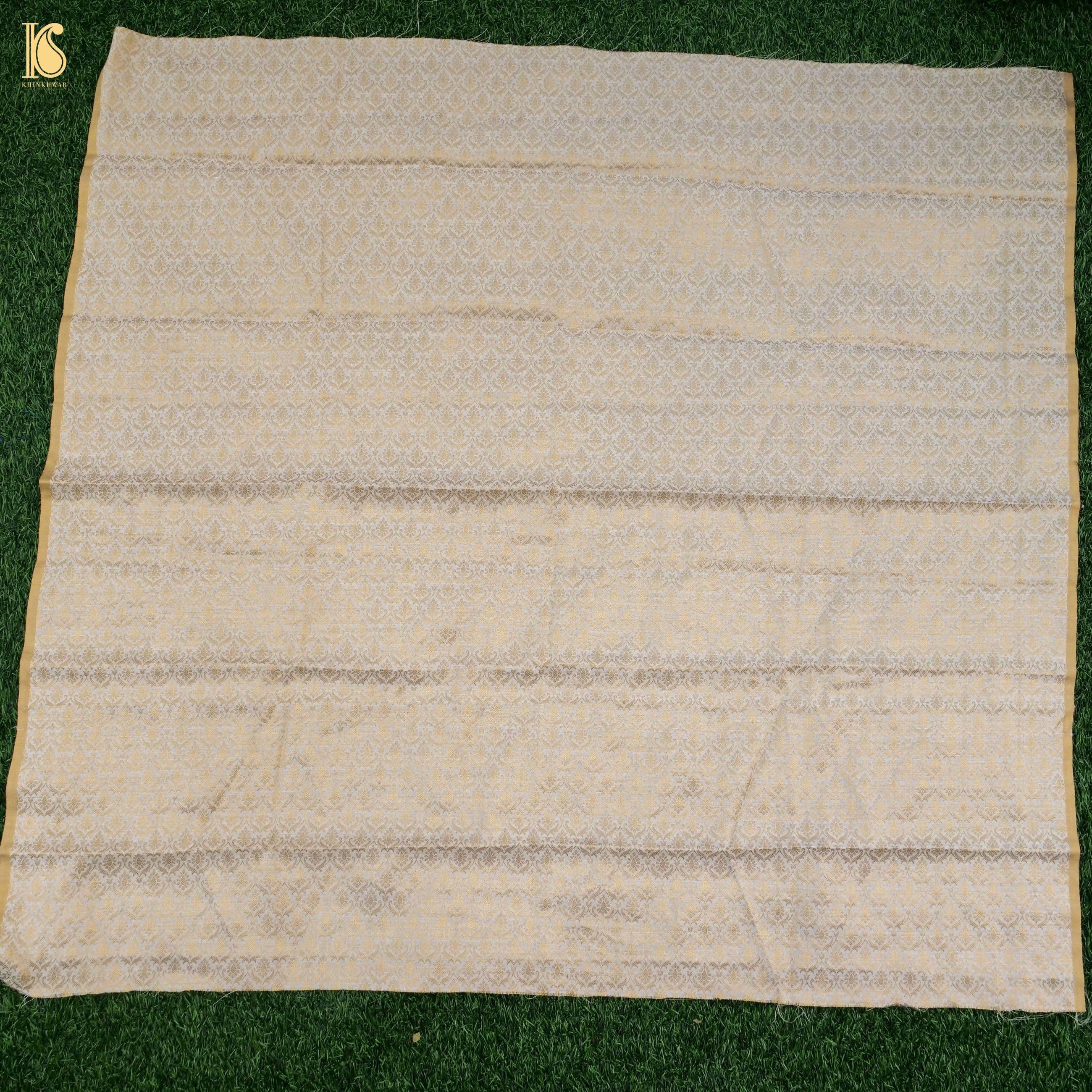 Beige Pure Moonga Silk Handloom Banarasi Dyeable Fabric - Khinkhwab