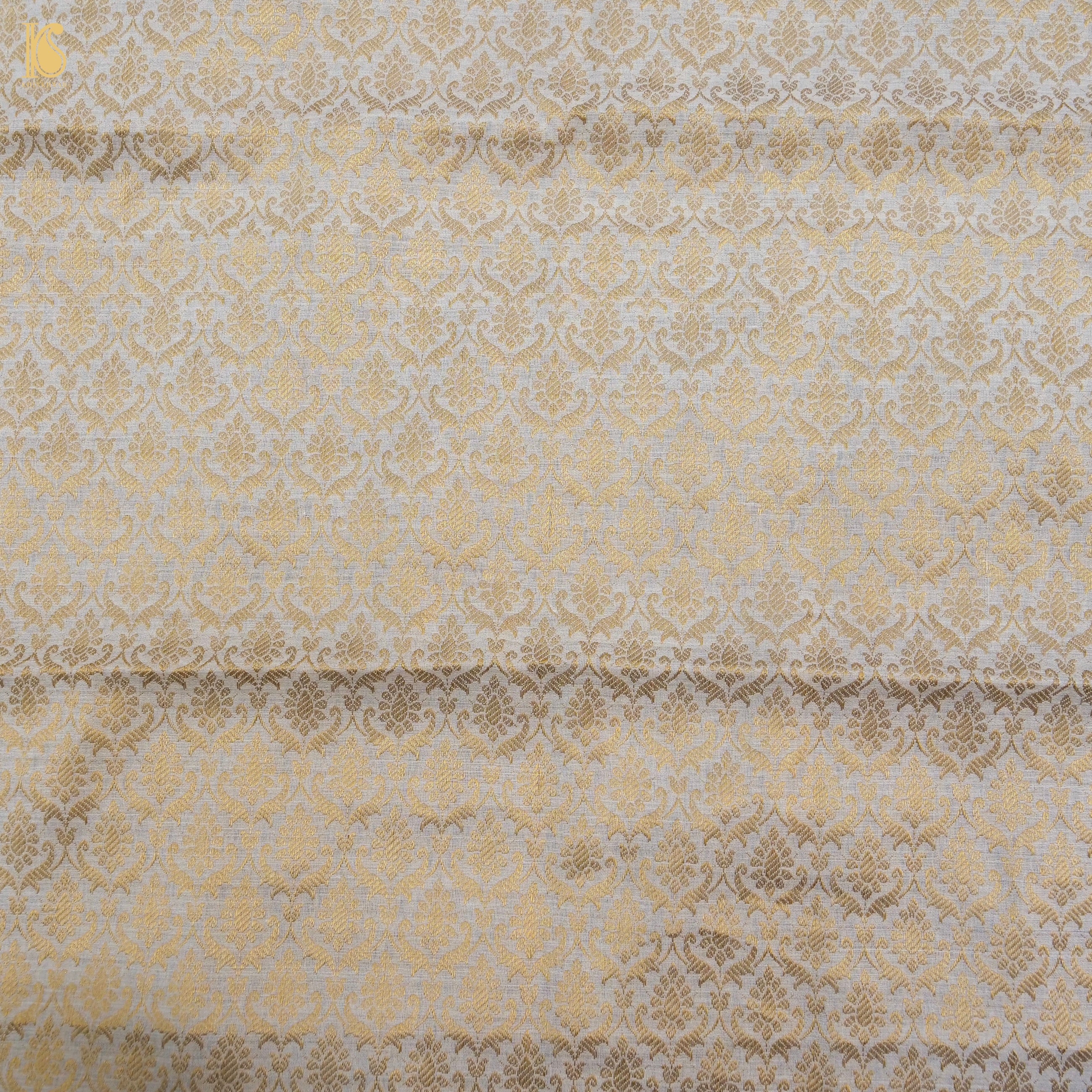 Beige Pure Moonga Silk Handloom Banarasi Dyeable Fabric - Khinkhwab