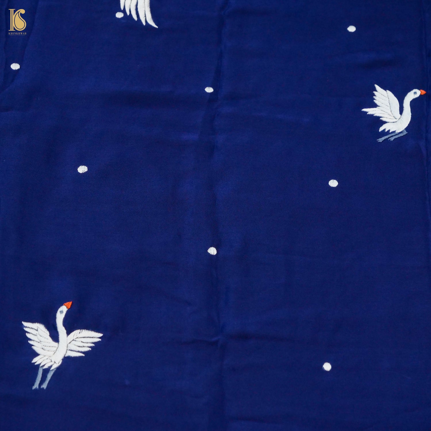 Blue & Red Handcrafted Parsi  Gara Pure Crepe Swan Saree - Khinkhwab