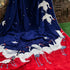 Blue & Red Handcrafted Parsi  Gara Pure Crepe Swan Saree - Khinkhwab