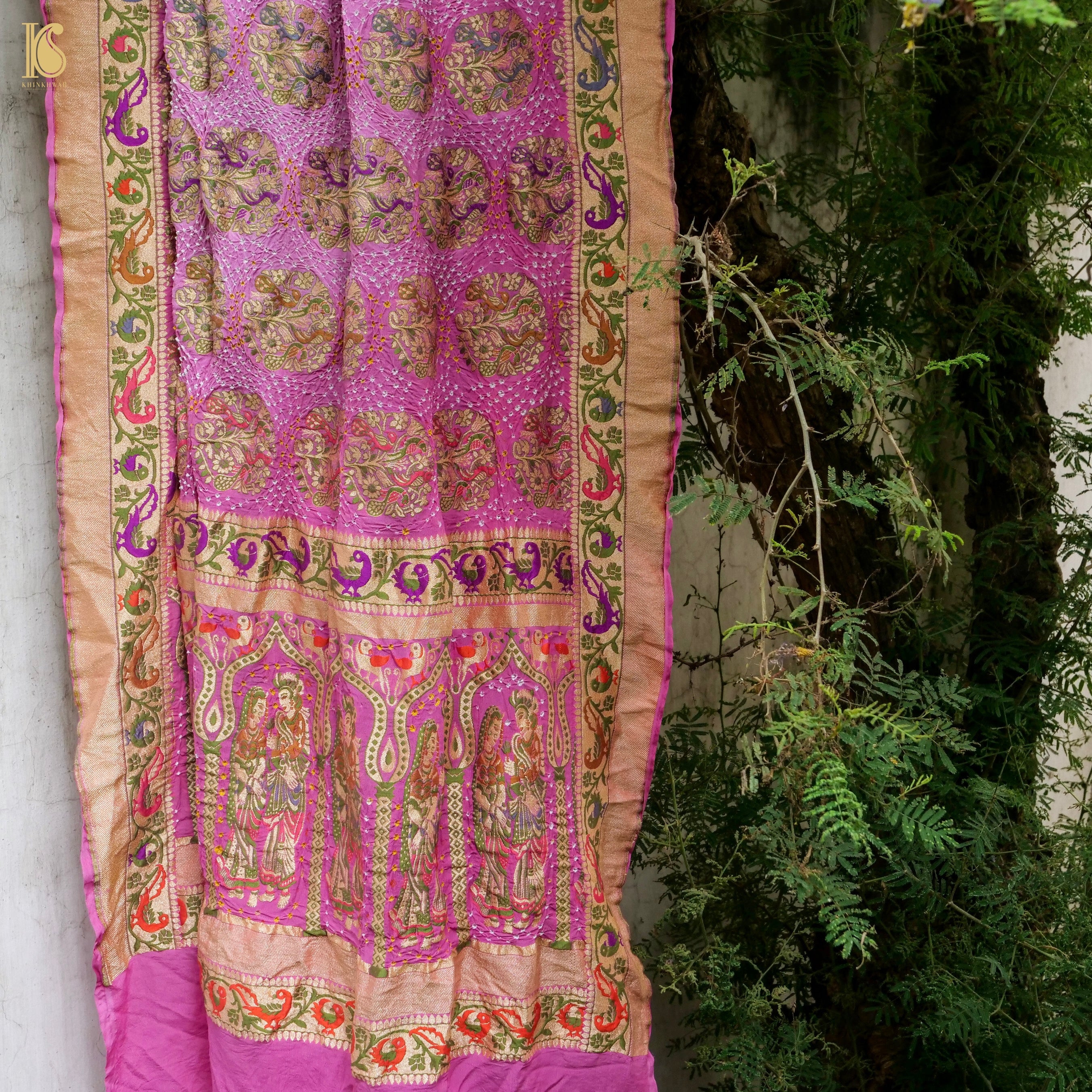 Mulberry Pink Georgette Handloom Banarasi Bandhani Patola Dupatta - Khinkhwab