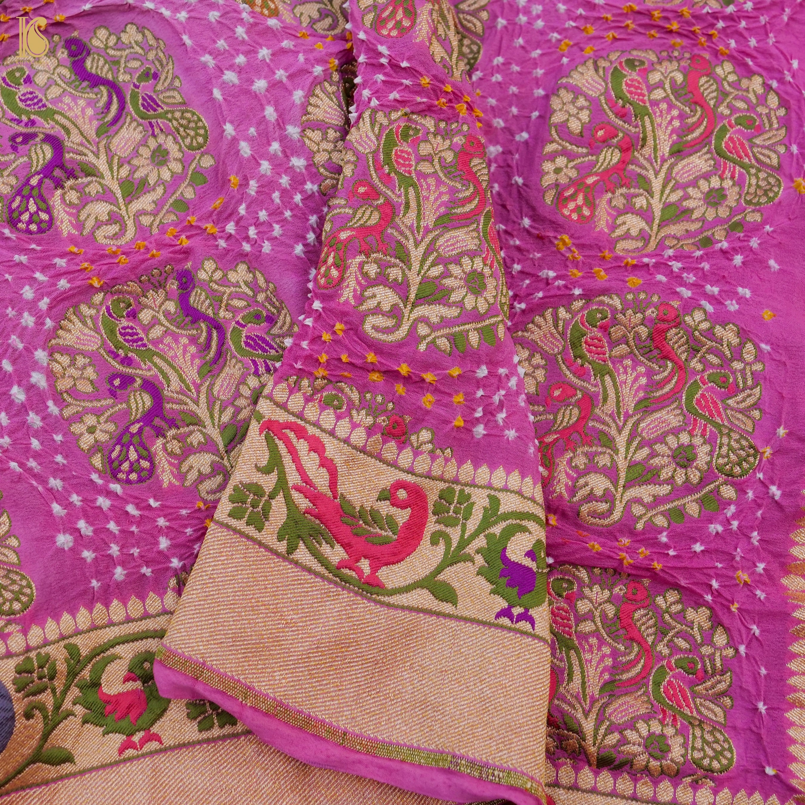 Mulberry Pink Georgette Handloom Banarasi Bandhani Patola Dupatta - Khinkhwab
