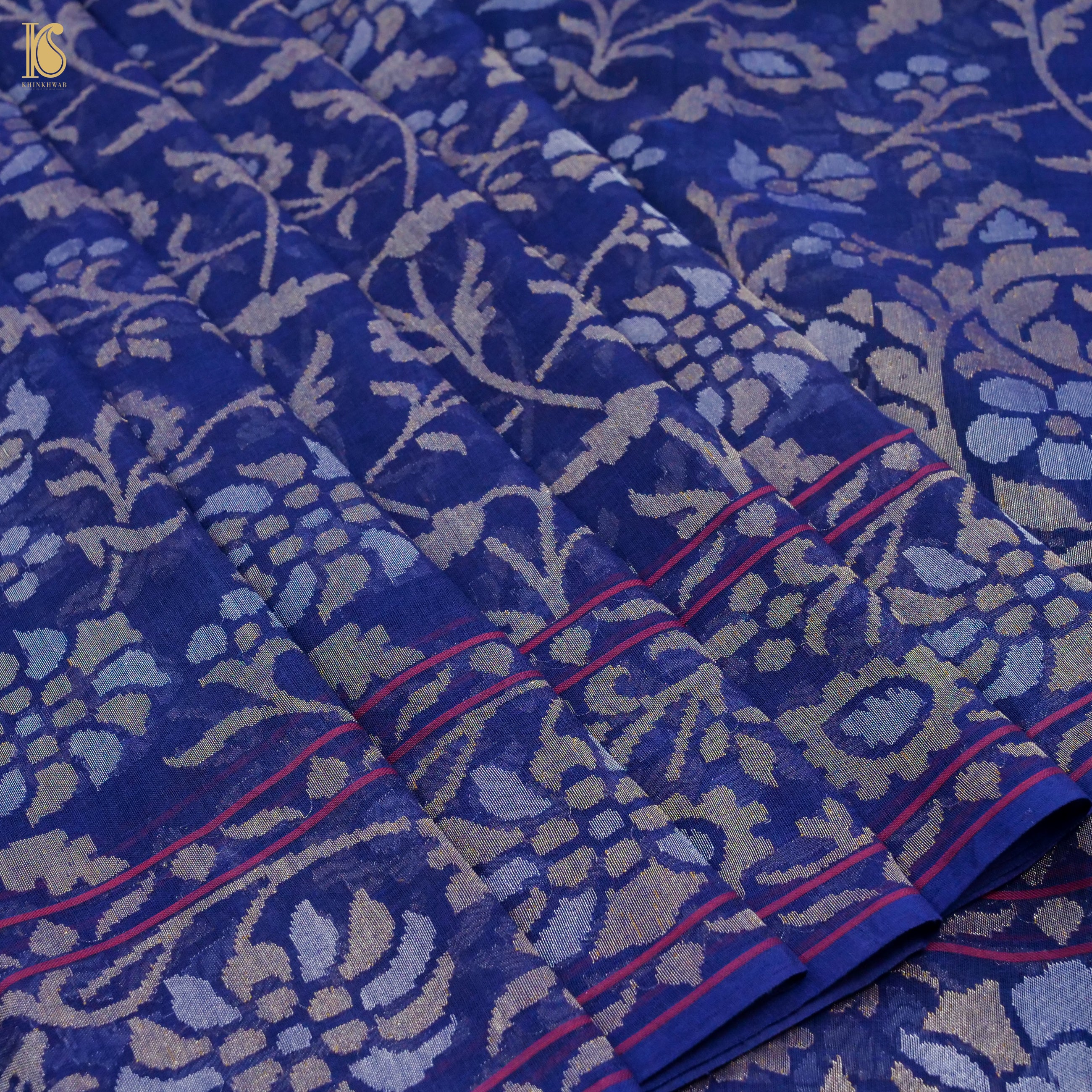 Neelambari Handwoven Pure Cotton Real Zari Banarasi Saree - Khinkhwab