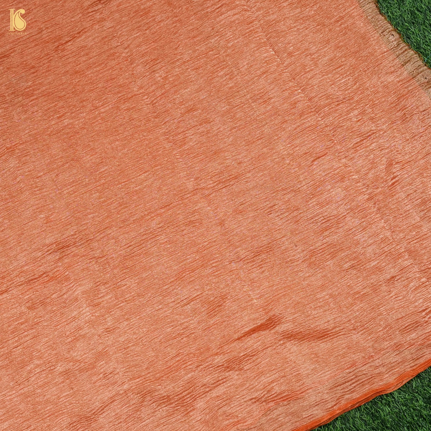Trinidad Orange Wrinkle Pure Tissue Silk Saree - Khinkhwab