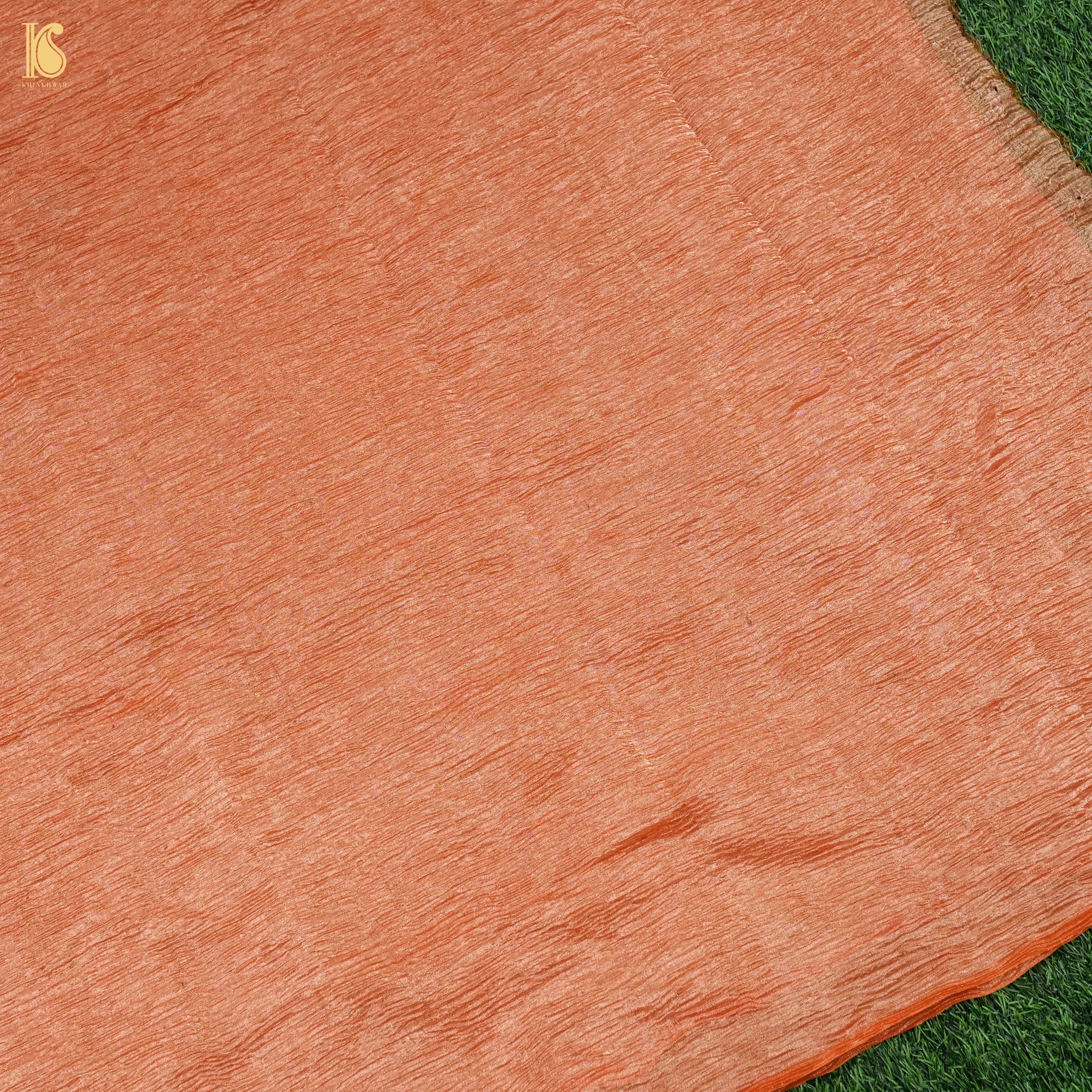 Trinidad Orange Wrinkle Pure Tissue Silk Saree - Khinkhwab