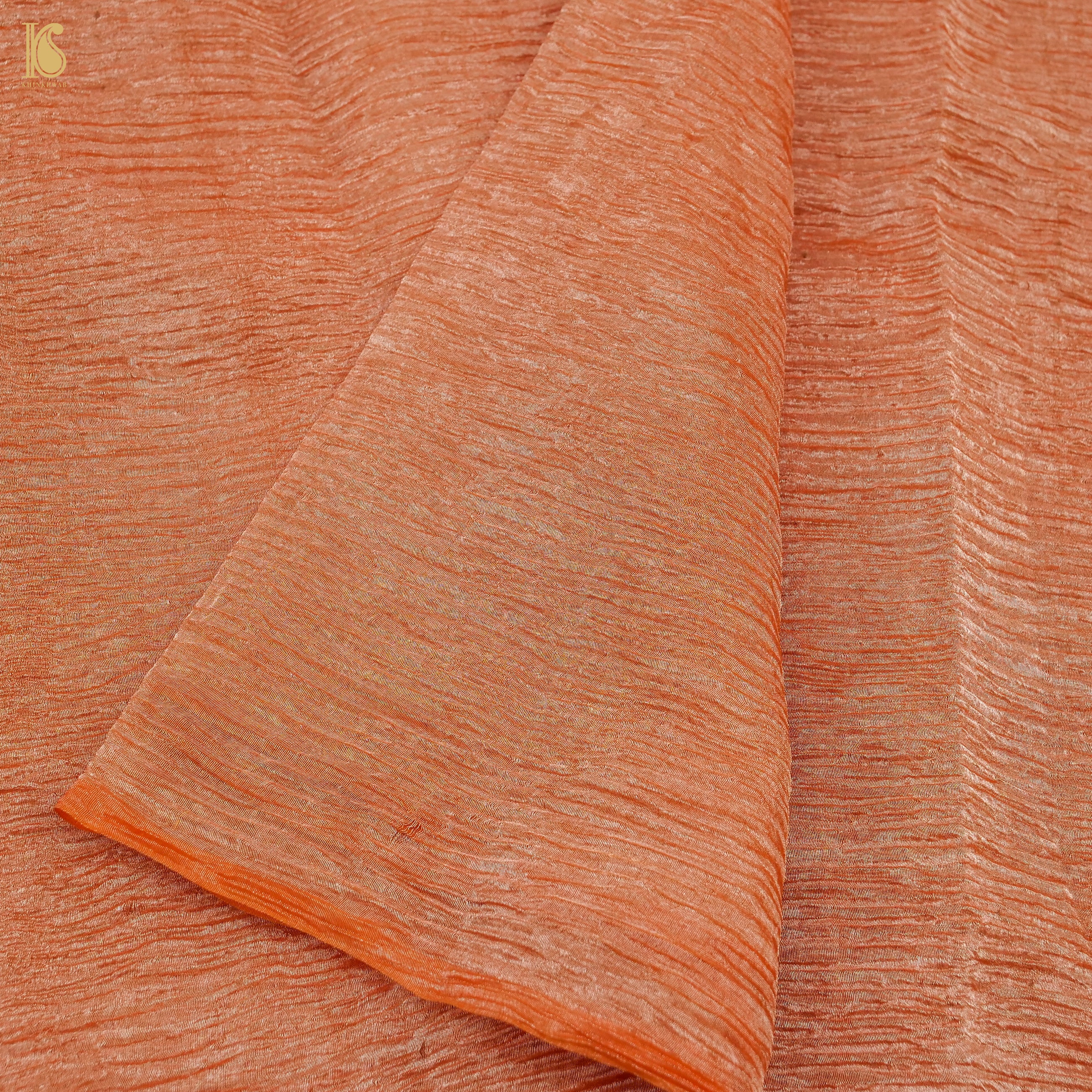 Trinidad Orange Wrinkle Pure Tissue Silk Saree - Khinkhwab