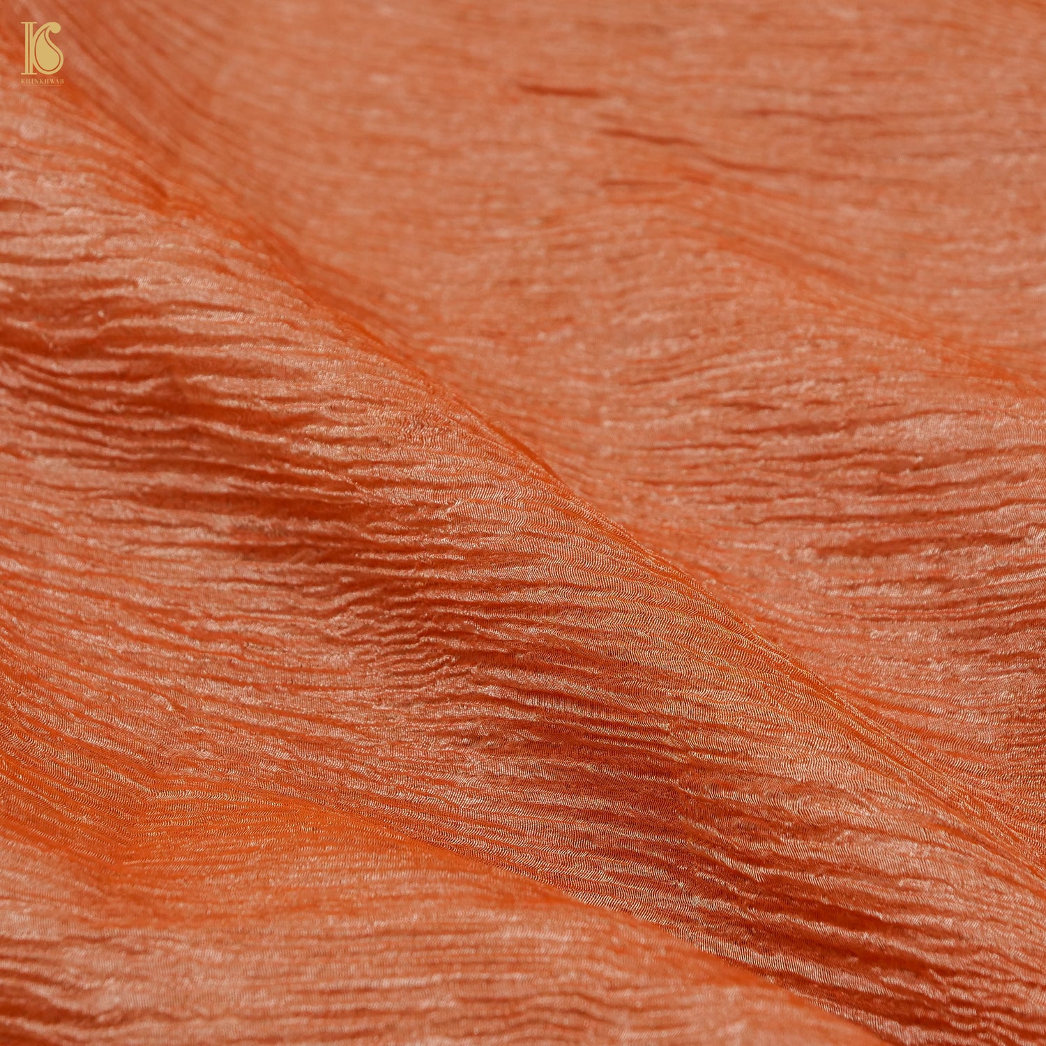Trinidad Orange Wrinkle Pure Tissue Silk Saree - Khinkhwab