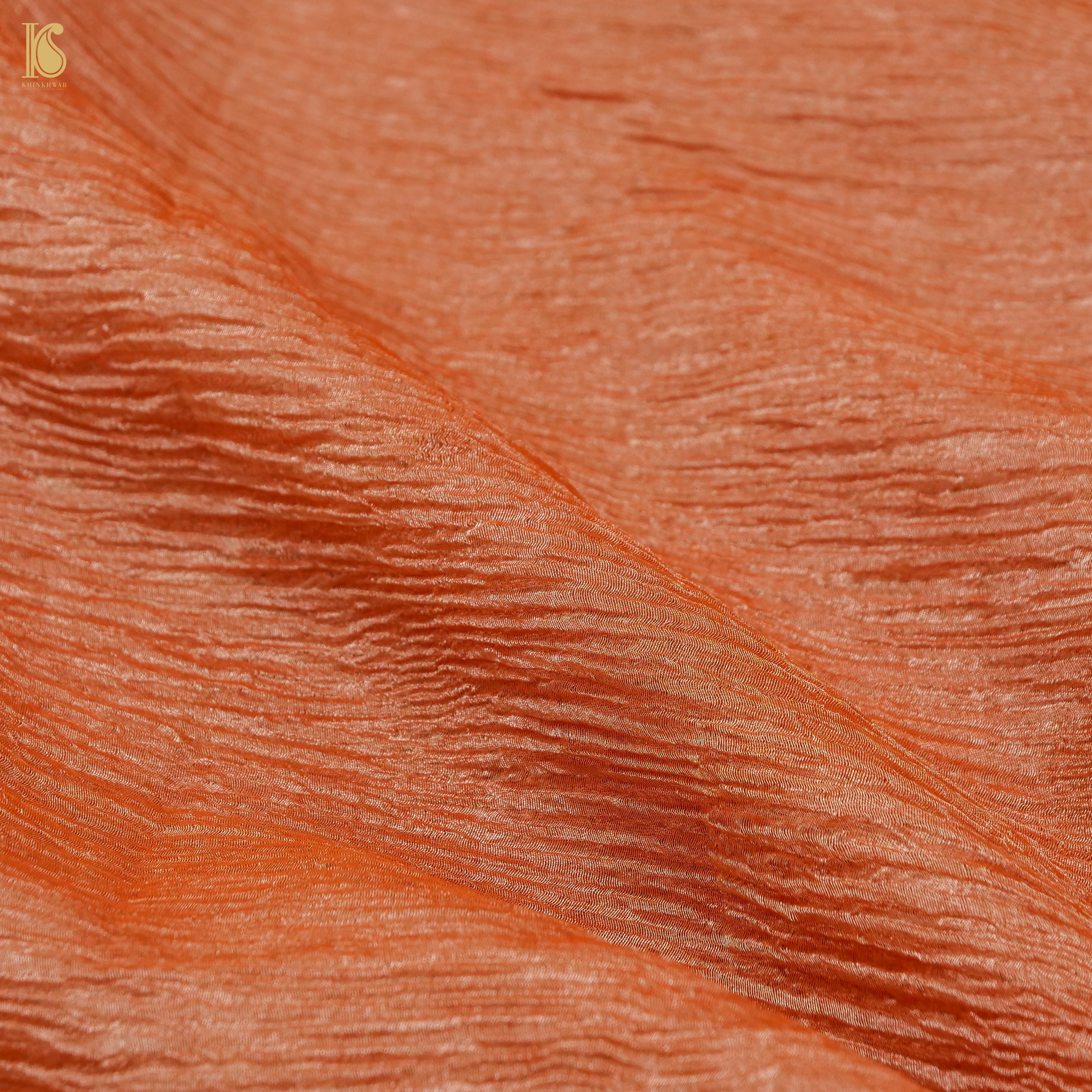 Trinidad Orange Wrinkle Pure Tissue Silk Saree - Khinkhwab