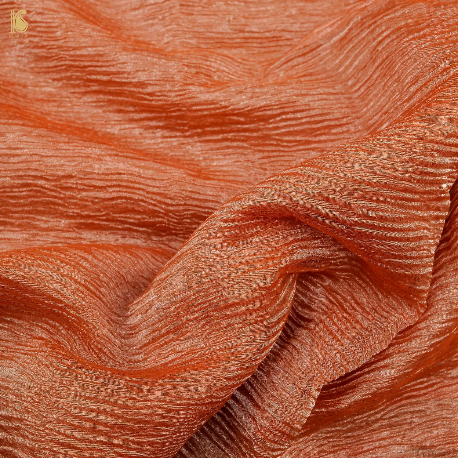 Trinidad Orange Wrinkle Pure Tissue Silk Saree - Khinkhwab