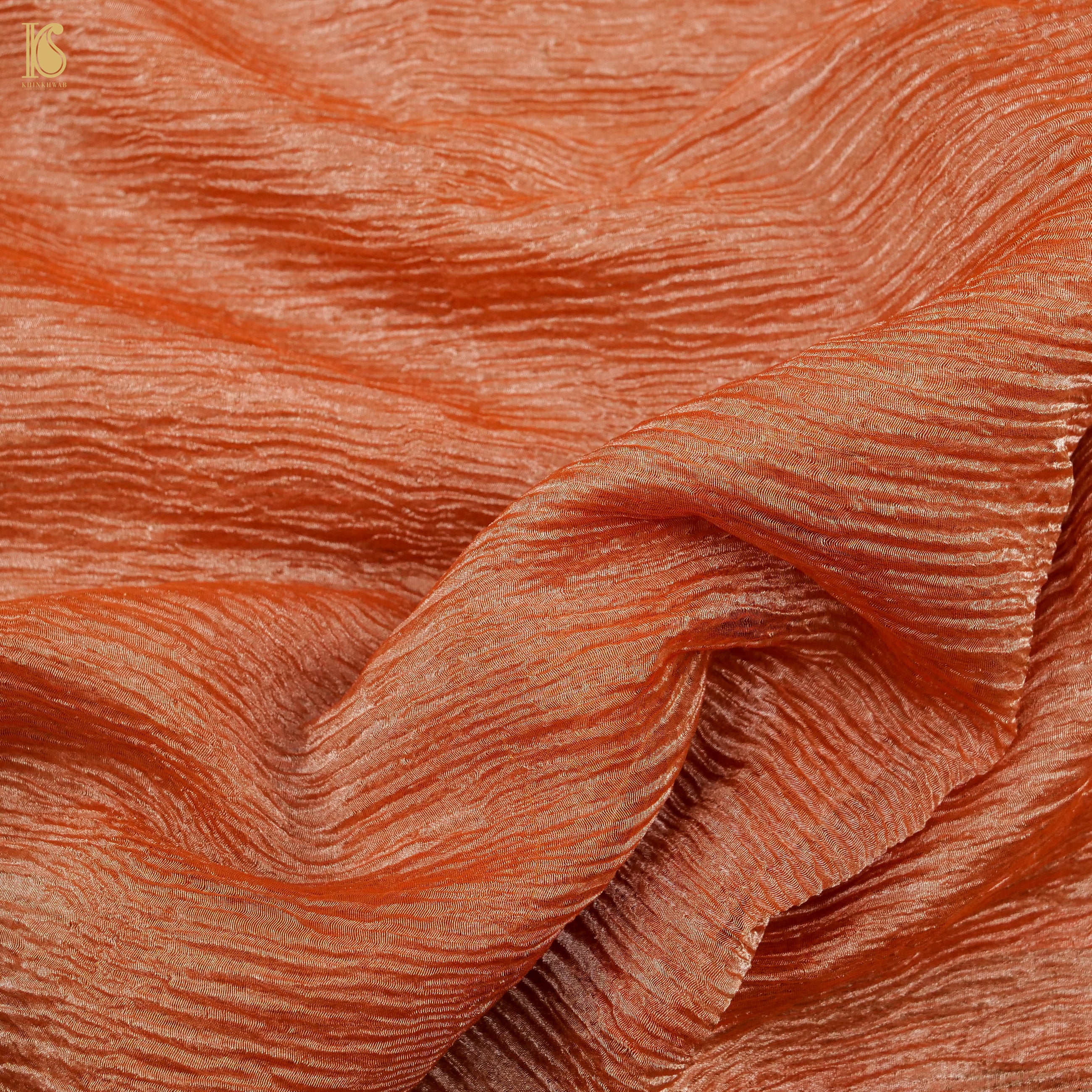 Trinidad Orange Wrinkle Pure Tissue Silk Saree - Khinkhwab
